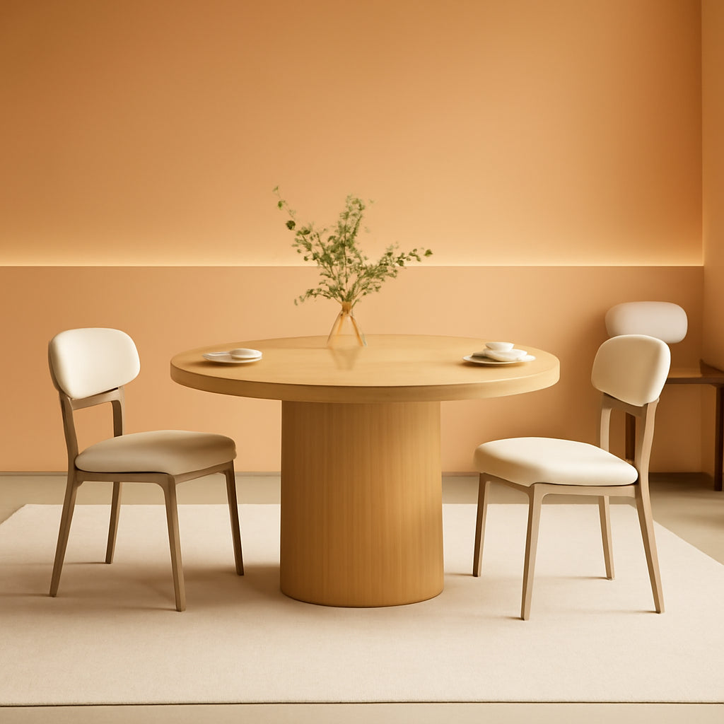 47 Inch Round Dining Table Natural Wood Farmhouse Fluted