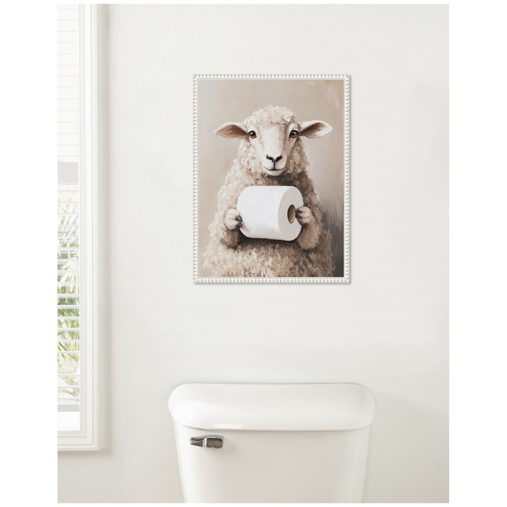 Sylvie Cute Sheep Toilet Paper Roll Toilet Bathroom Art Framed Canvas by The Creative Bunch Studio