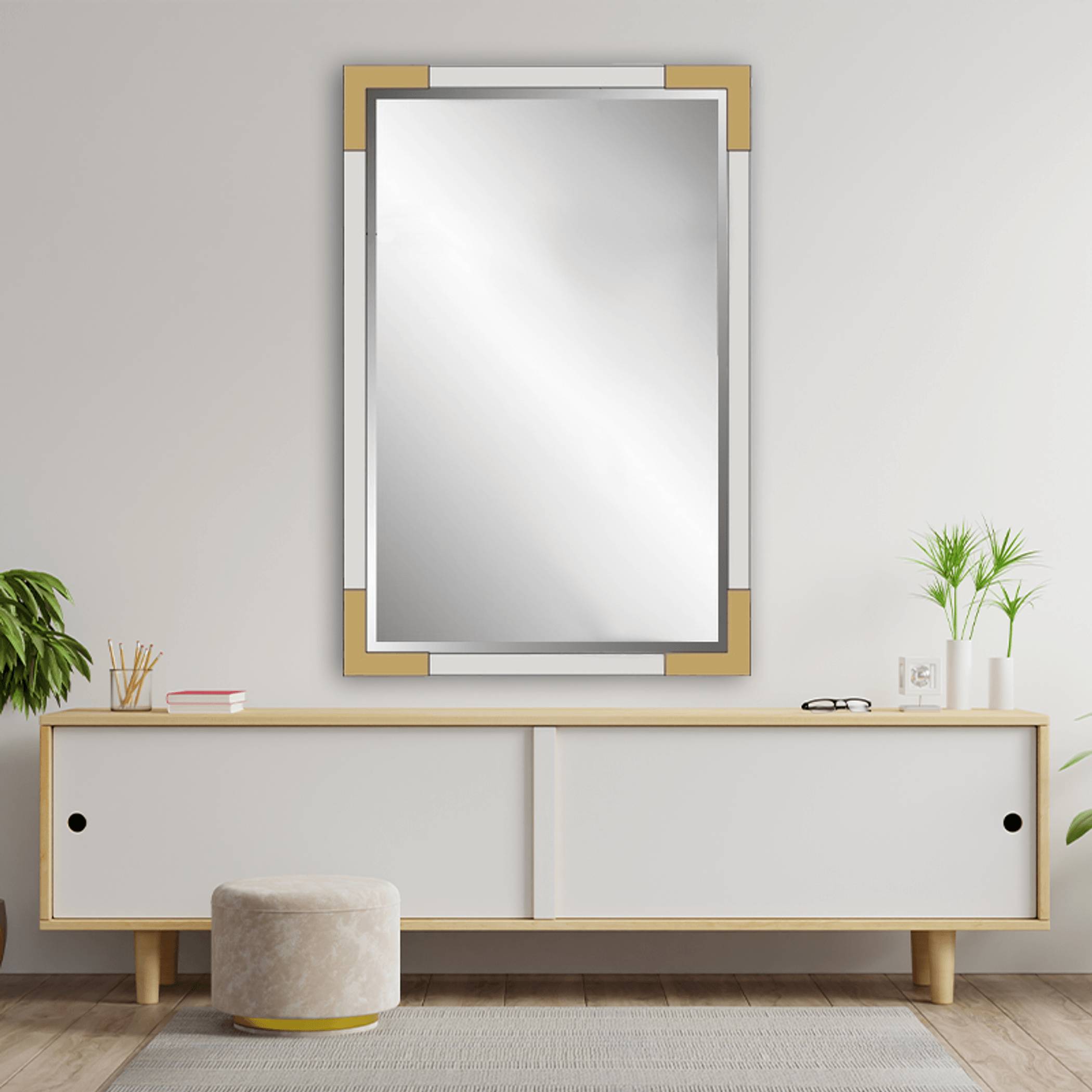 Chloette Large Two-Tone Iron Framed Vanity Wall Mirror - PRHOMZ