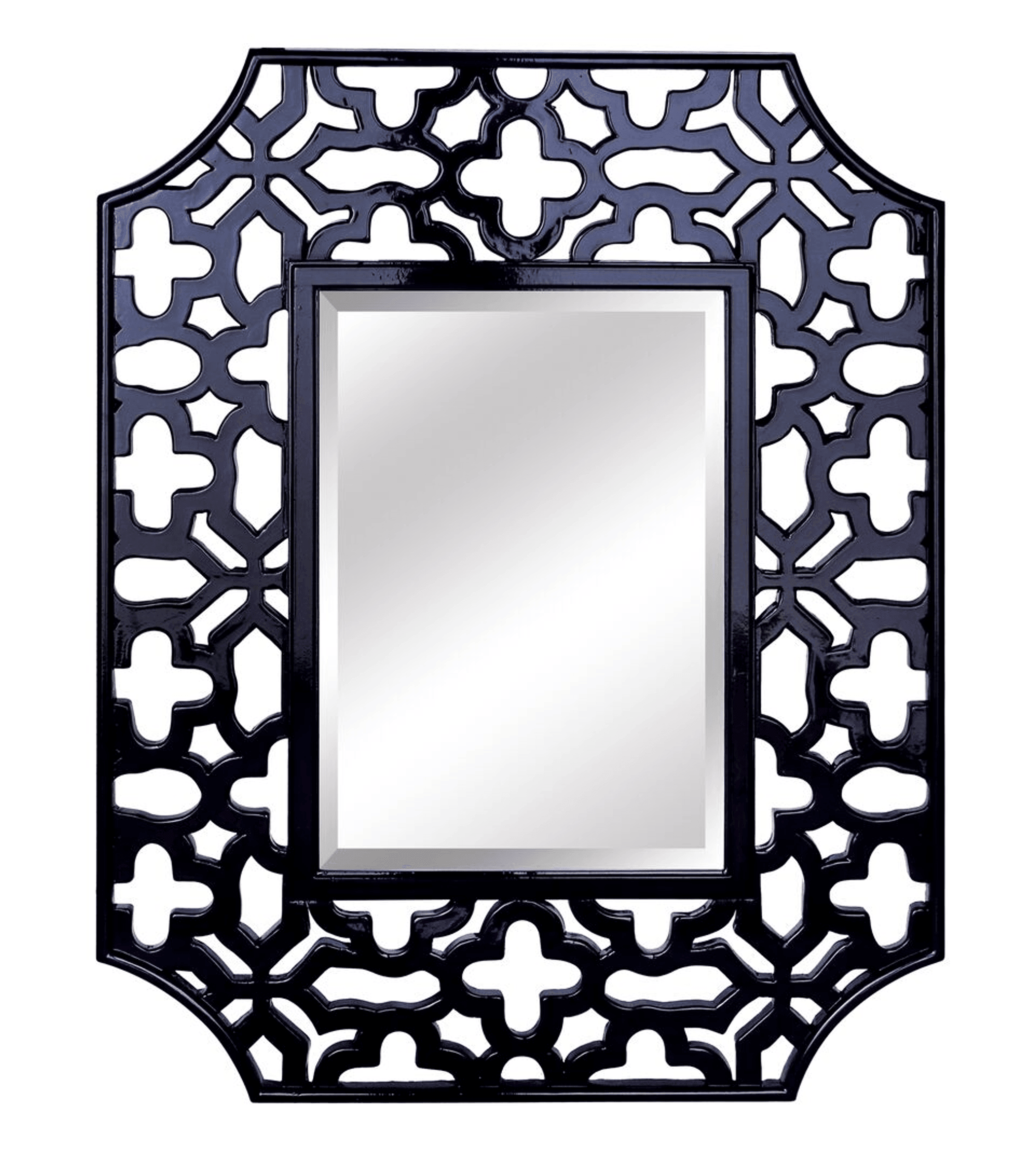 Olivia Large Glossy Black Wall Mirror With Beveled Glass - PRHOMZ