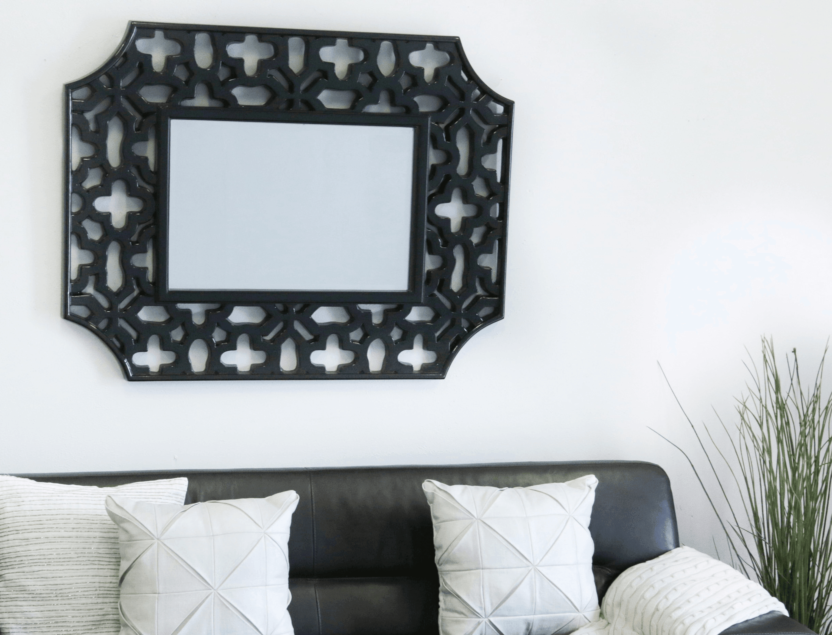 Olivia Large Glossy Black Wall Mirror With Beveled Glass - PRHOMZ