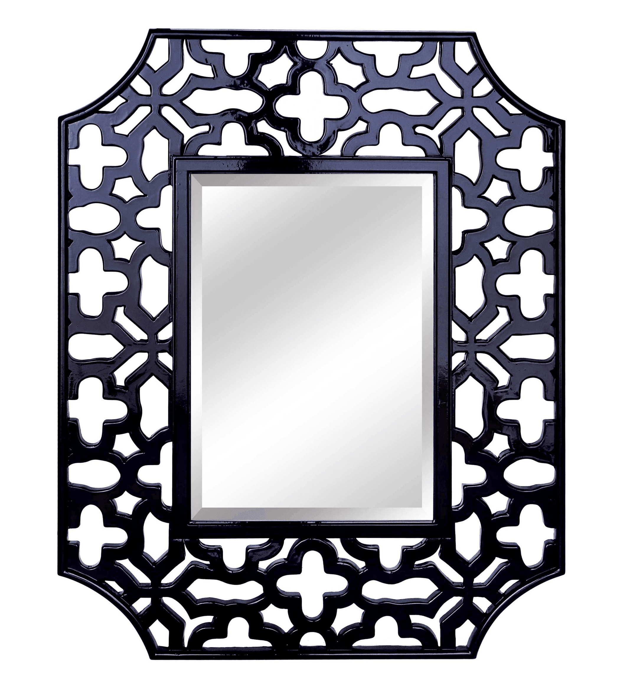 Olivia Large Glossy Black Wall Mirror With Beveled Glass - PRHOMZ