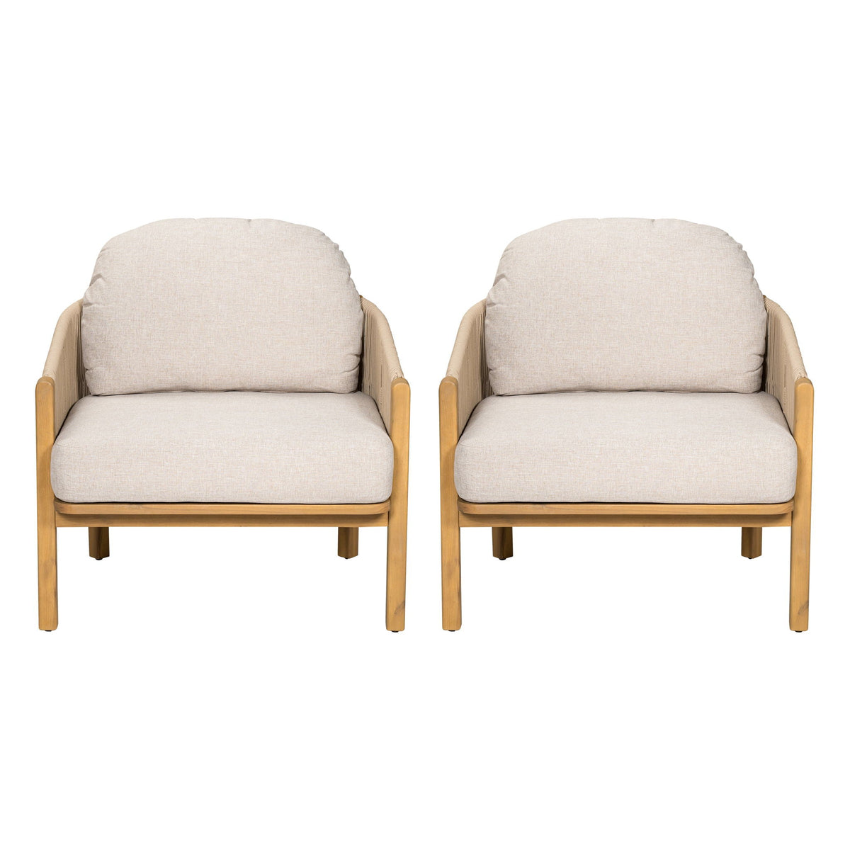 Grotta Outdoor Wood Club Chair Set of 2 with Woven Rope Detail - Gray or Beige