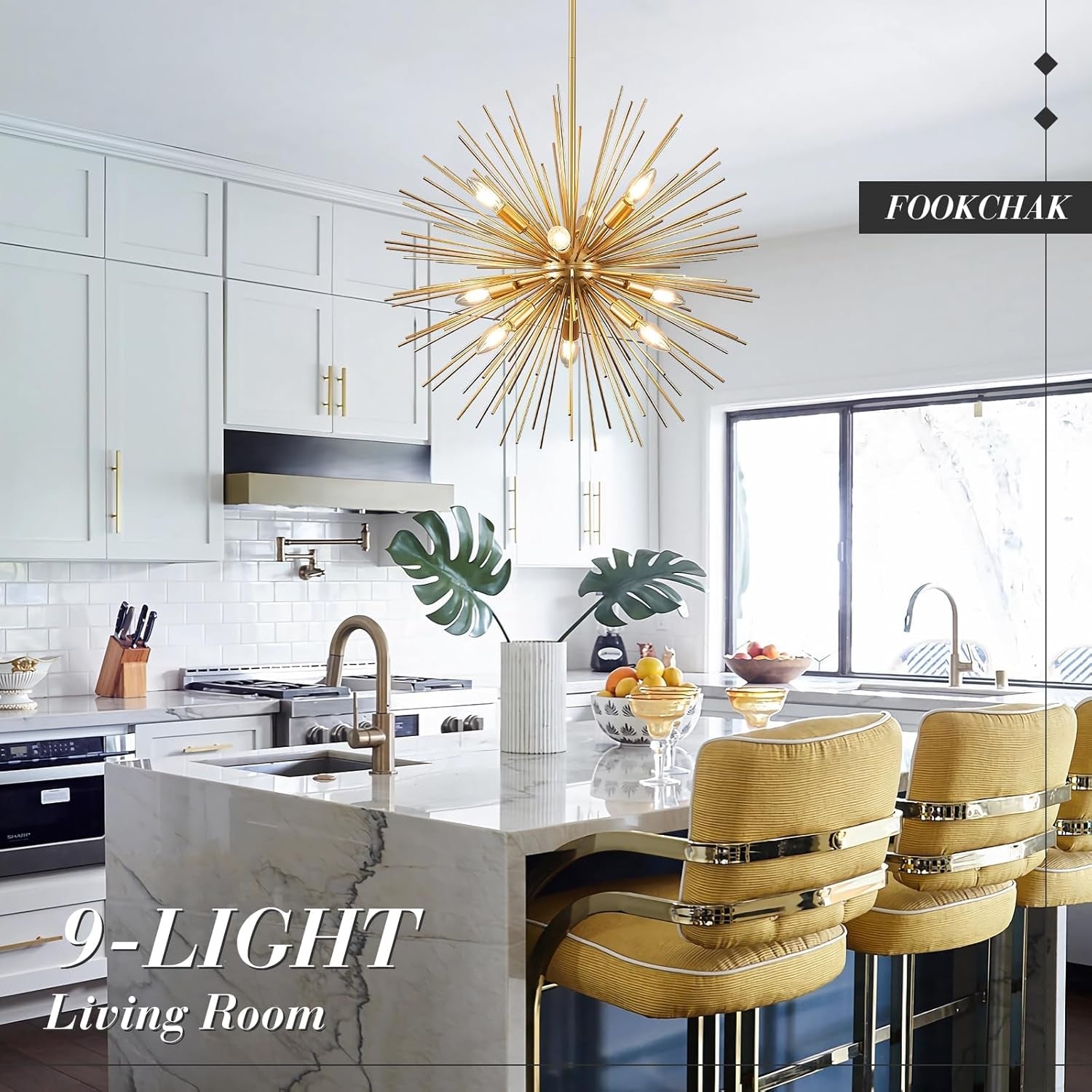 24 In Gold Sputnik Chandelier Nine Light Contemporary-3