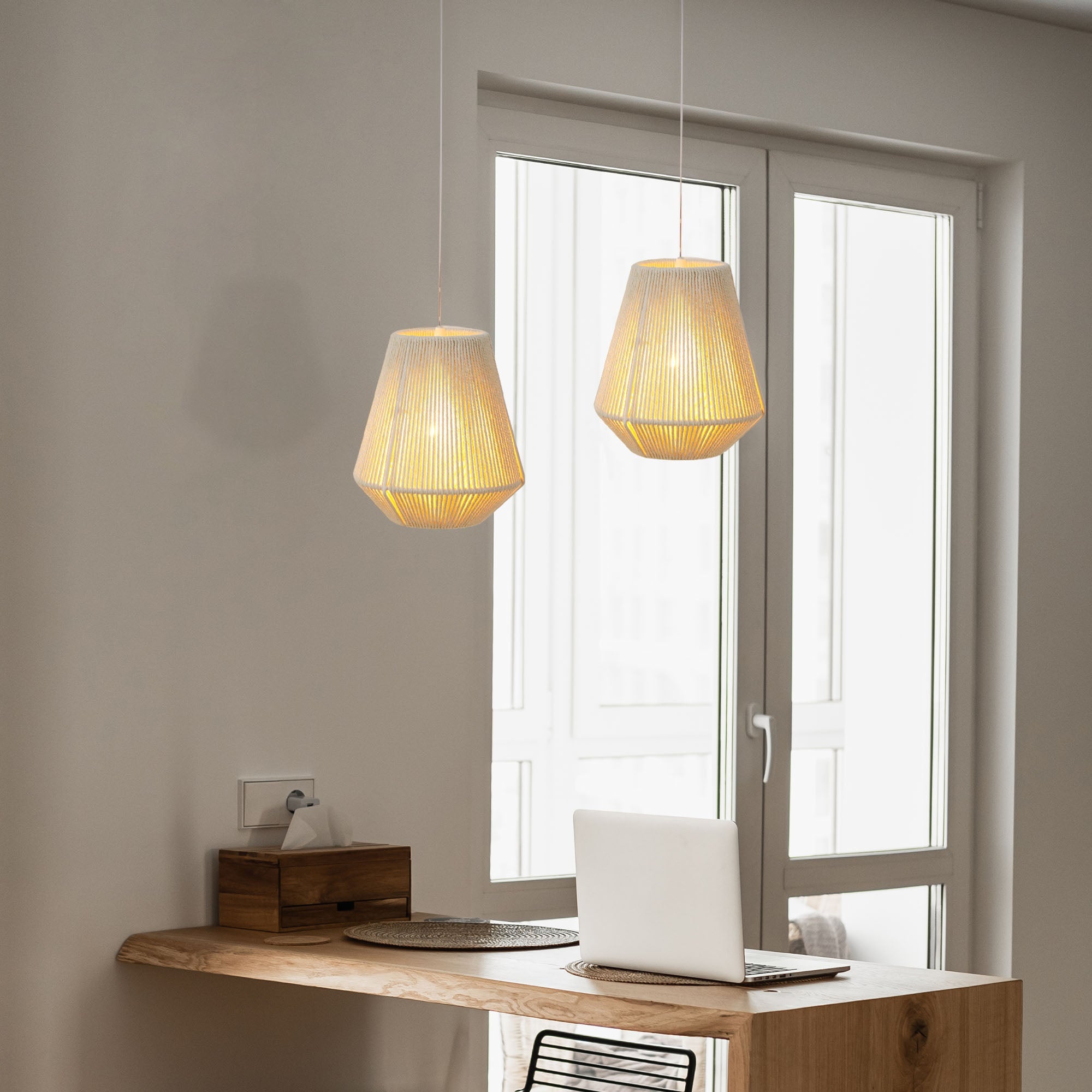 JHY DESIGN Battery Powered Hanging Lamp 8" H Woven Hemp Rope Decorative Pendant Lamp-4