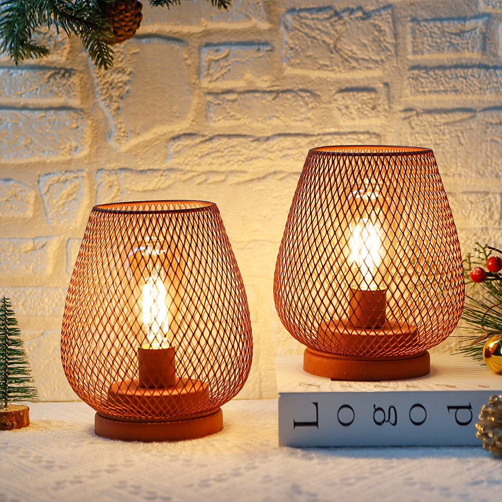6.7'' Tall Metal Cage Shape Cordless Table Lamp Battery Lanterns (Set of 2)-0