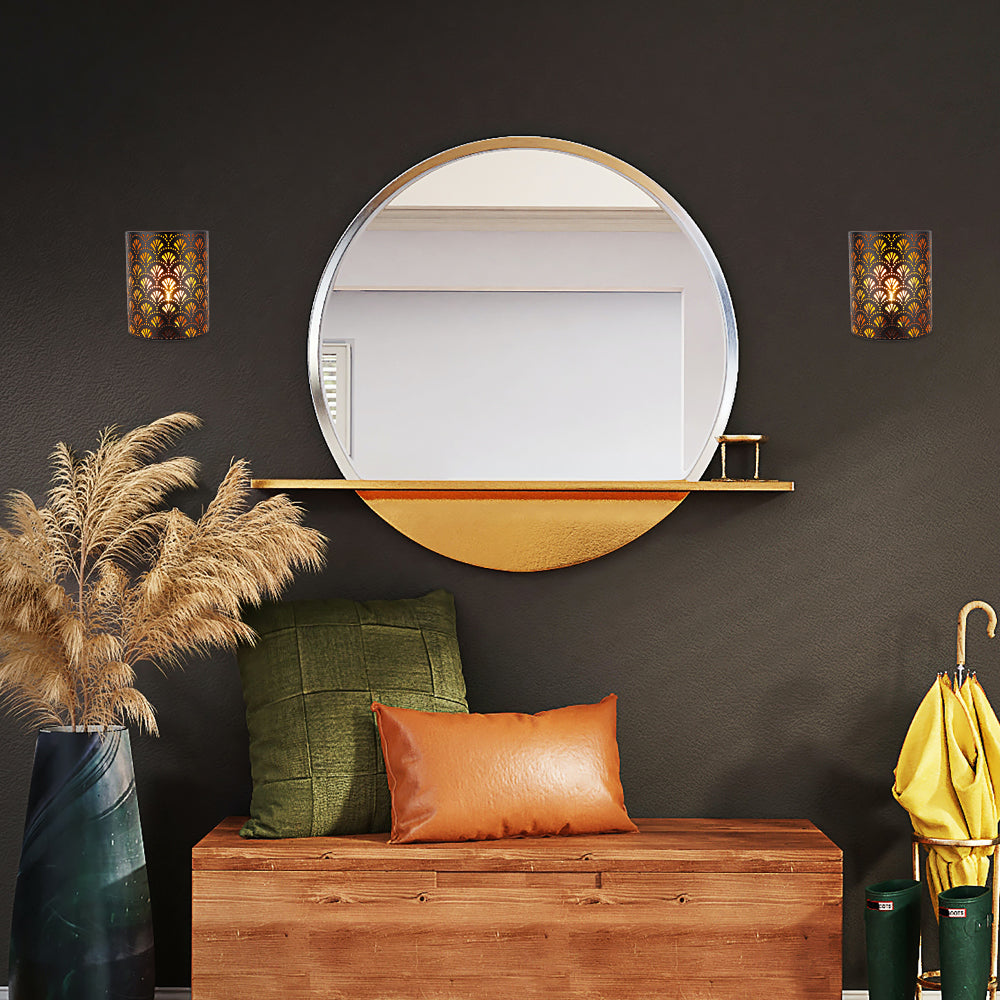 8''H Set of 2 Wall Sconce Lighting Metal Rustic Wall Mount Lamp with 6-Hours Timer(Flabellum)-3