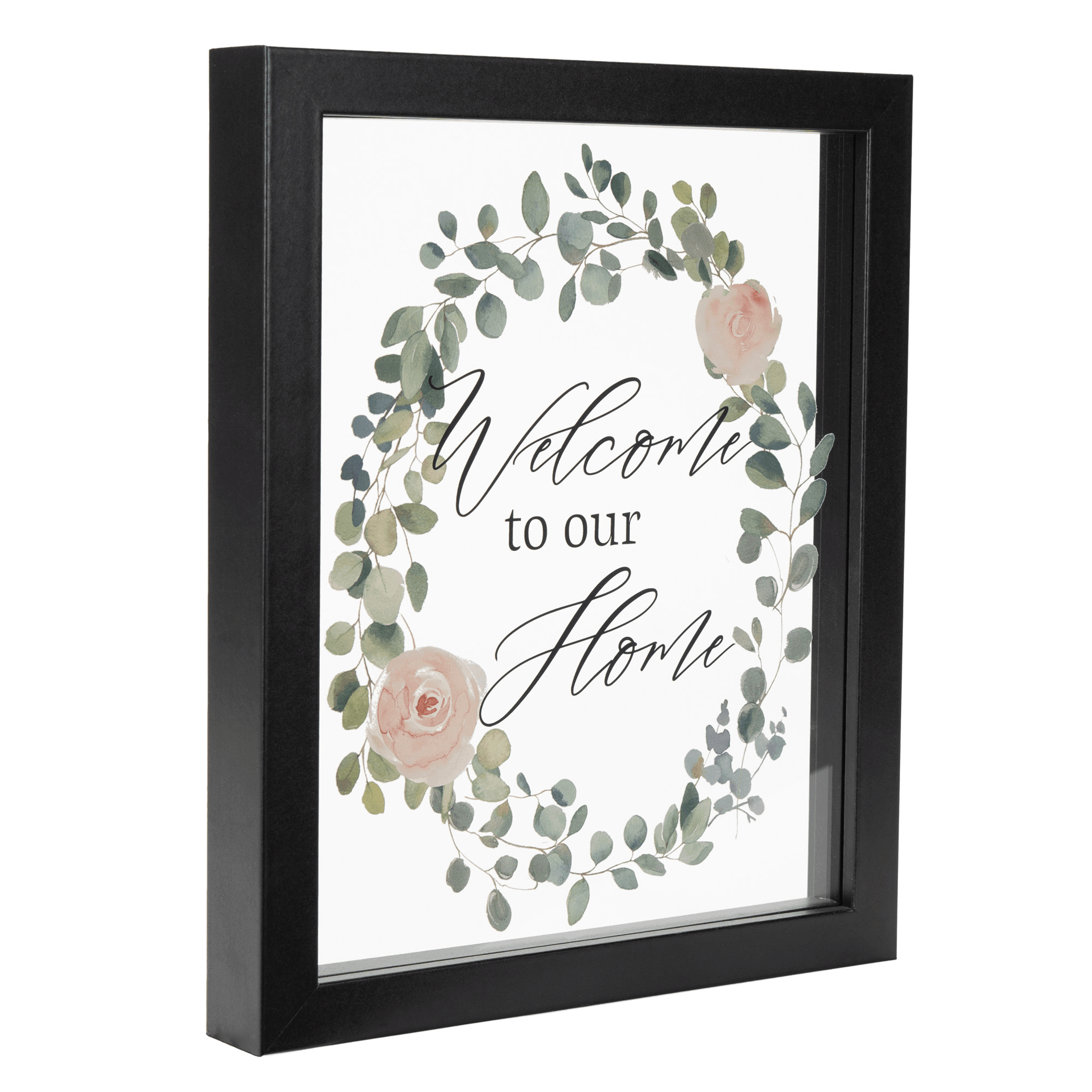 Framed Wall Art: Welcome To Our Home With Floral Wreath Design - PRHOMZ