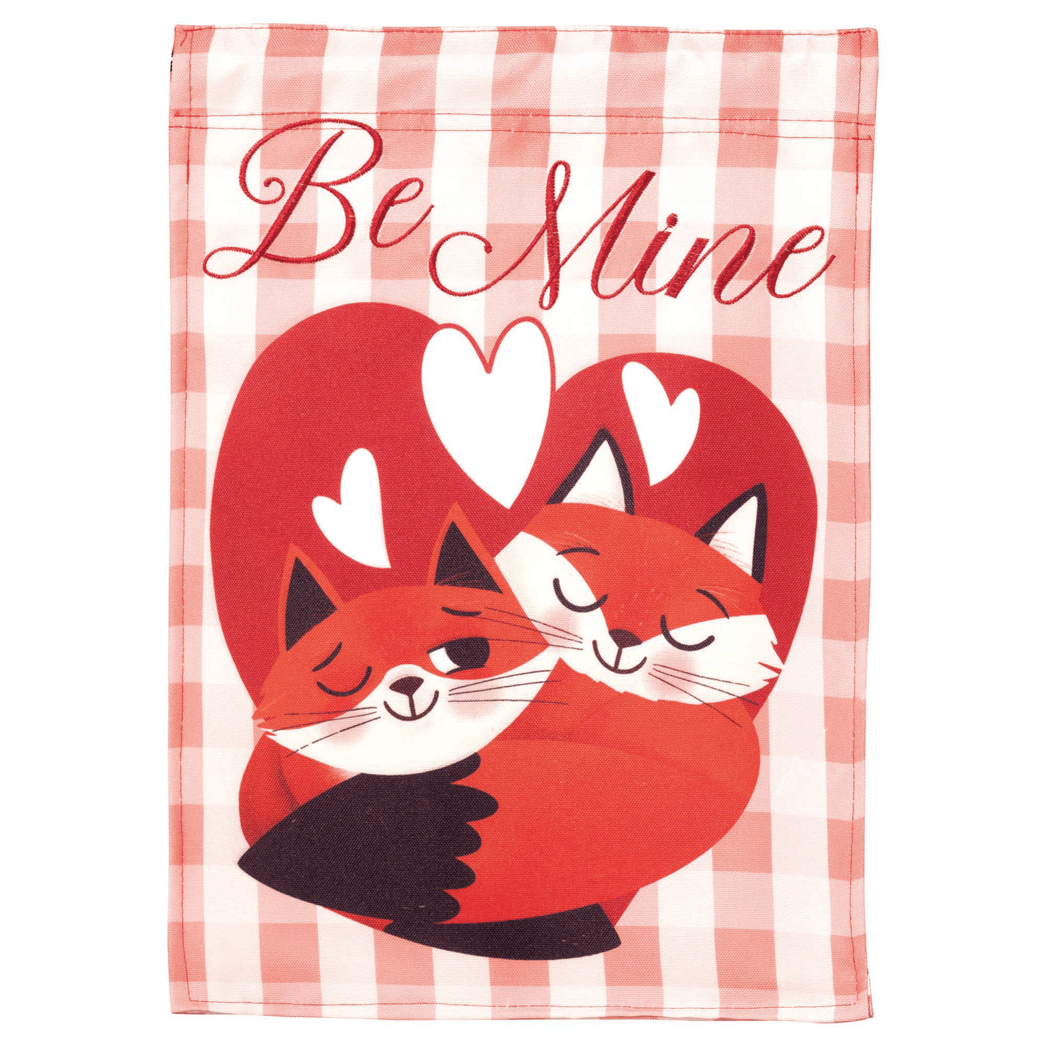 Be Mine Fox Double Applique Polyester Flag 29X42 Inches - PRHOMZ