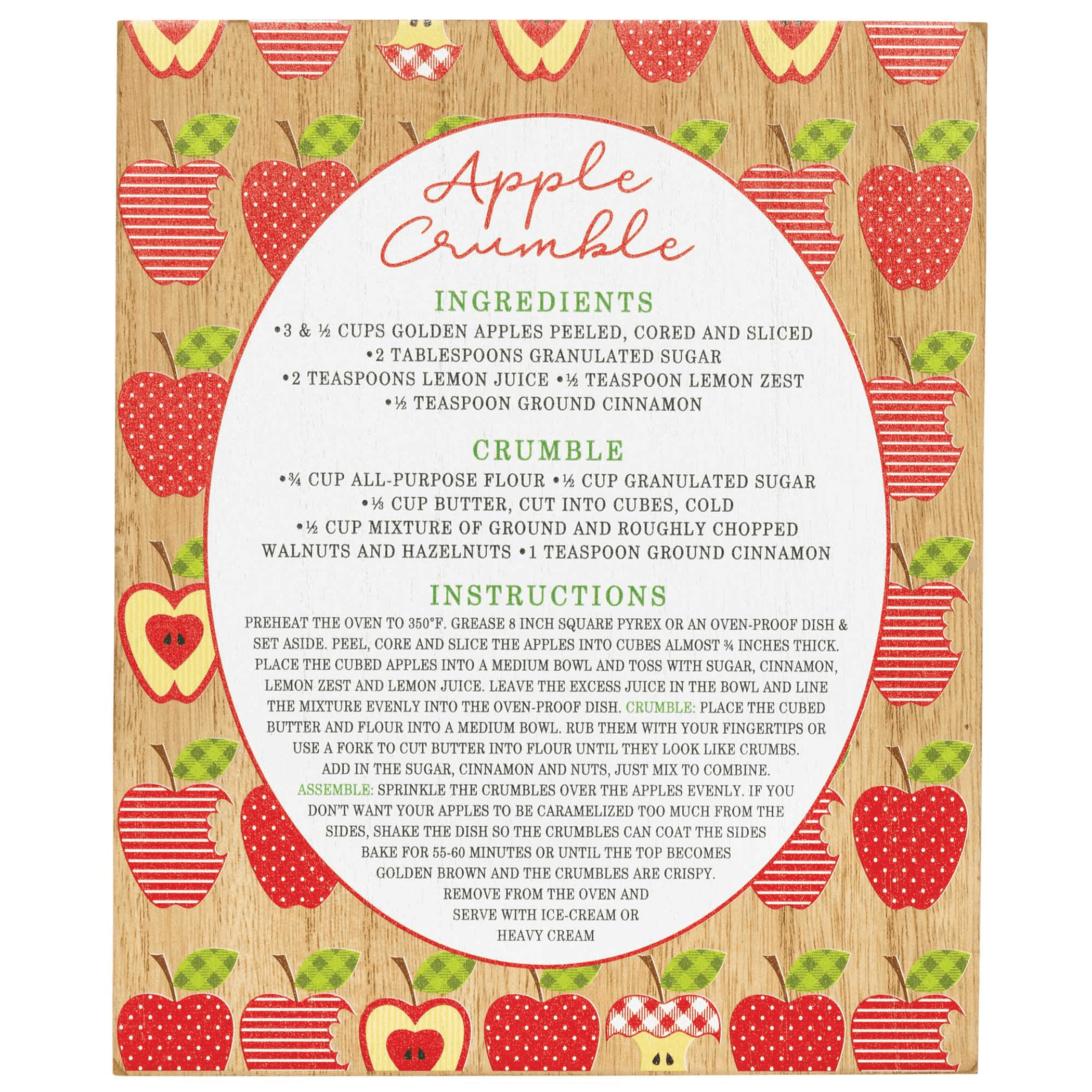 Whimsical Apple Crumble Recipe Plaque - PRHOMZ