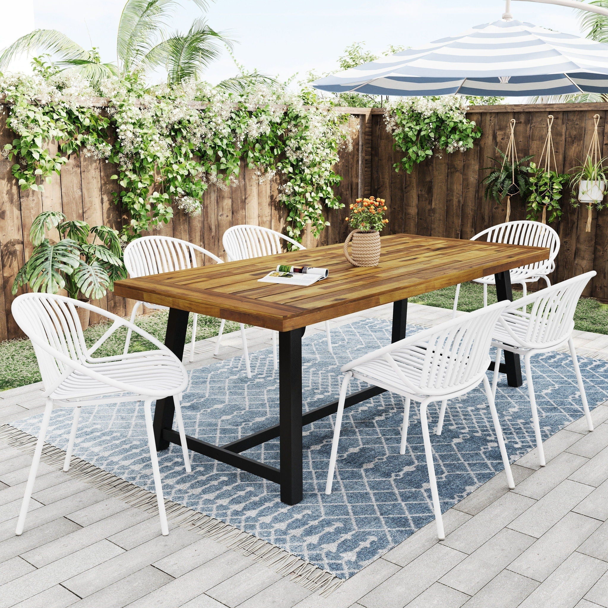 Stackable Outdoor Chairs with Breathable Plastic Backrest (Set of 2)