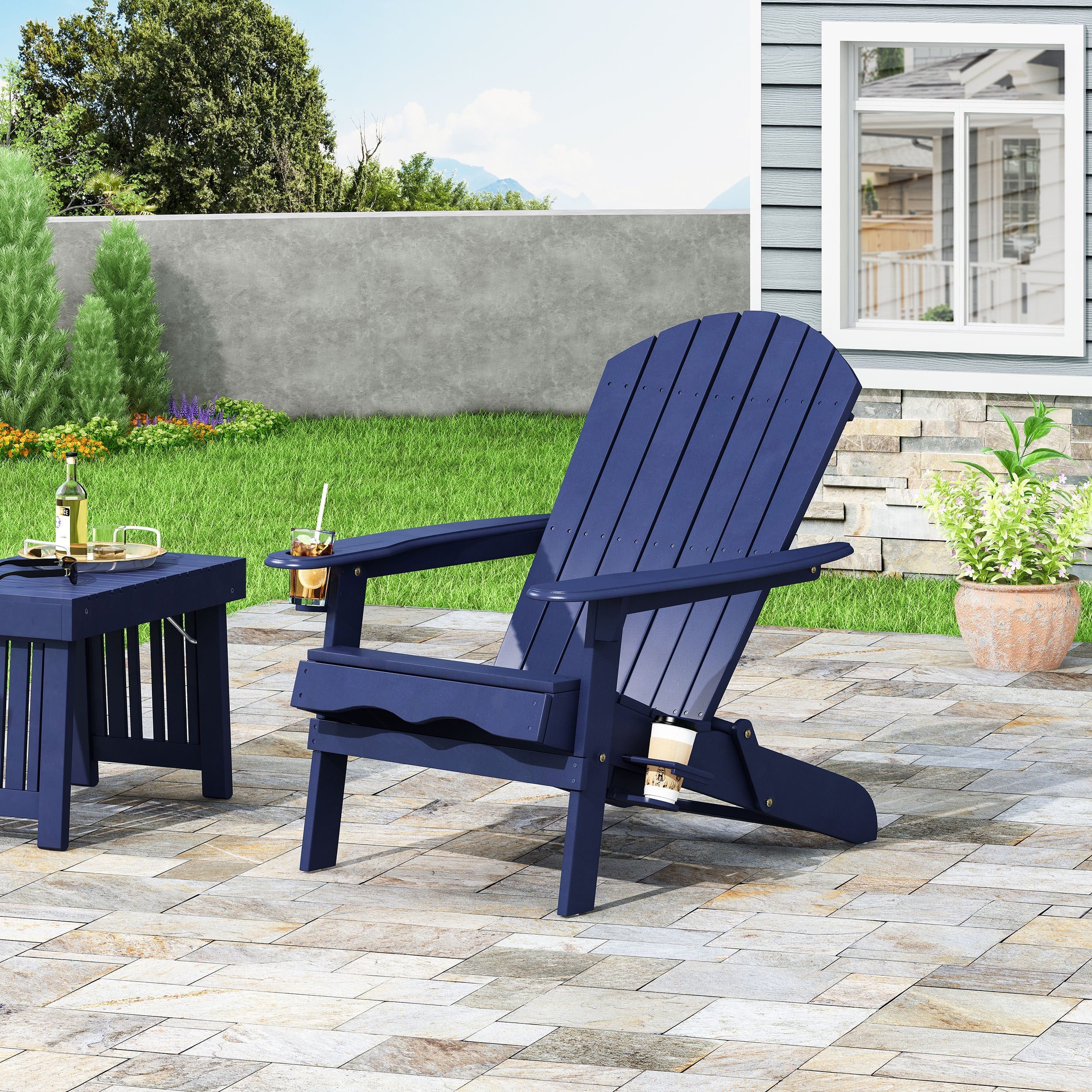 Zenithia Outdoor Foldable Adirondack Chair with 2 Cup Holders, Blue