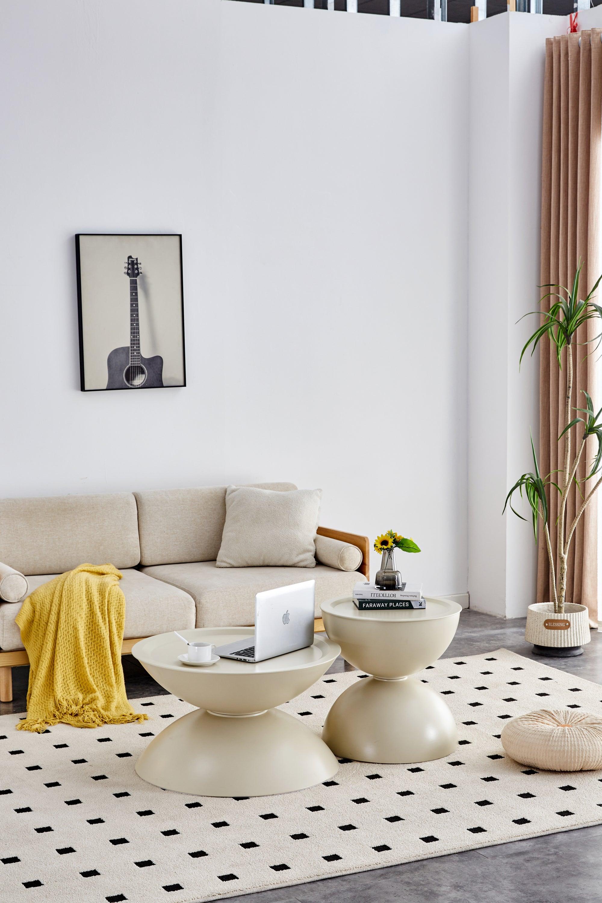 Set of 2 Milk White Coffee Table and End Table With Storage. - PRHOMZ