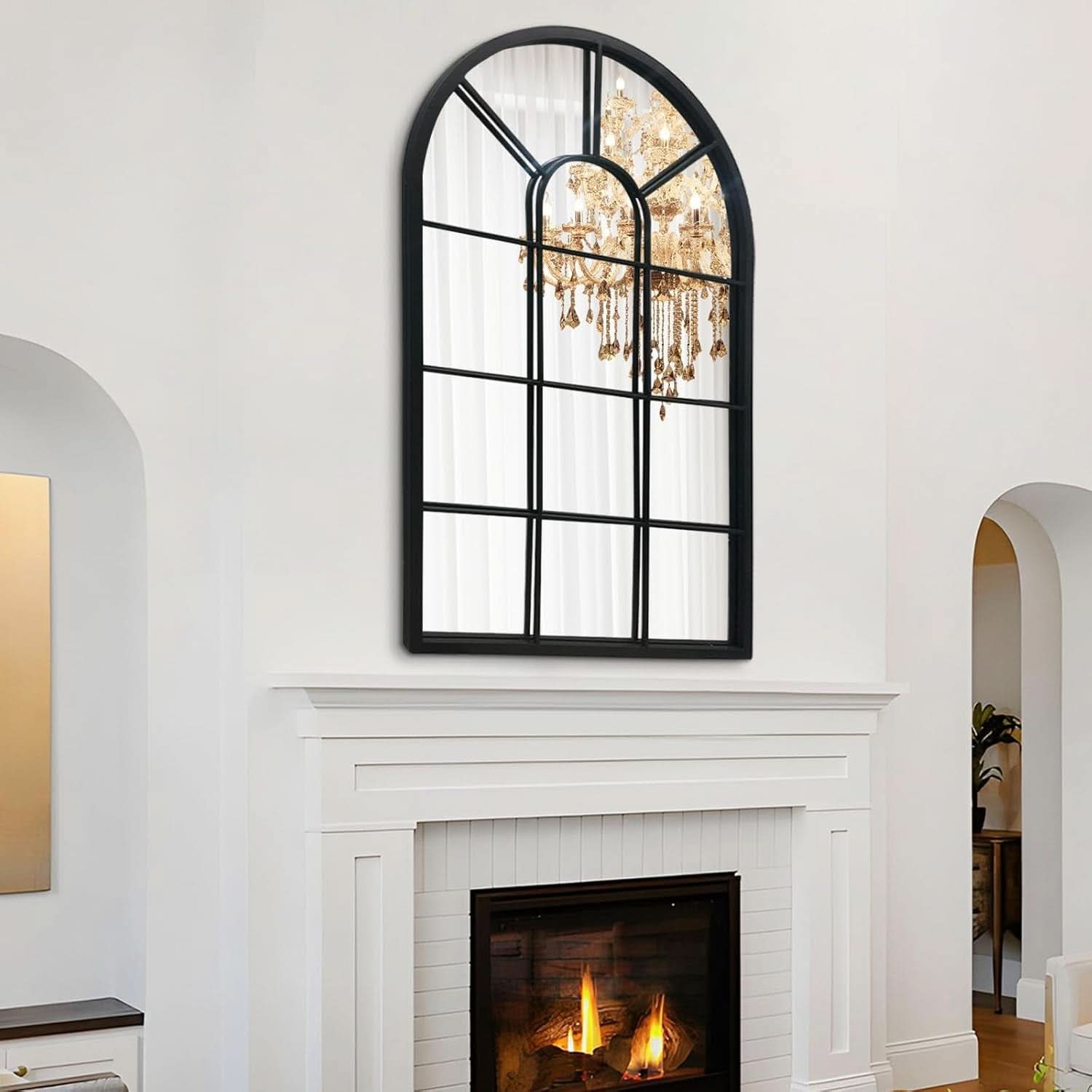 Wall Mirror Black Arched Farmhouse 41.3 x 24 x 1 Inches