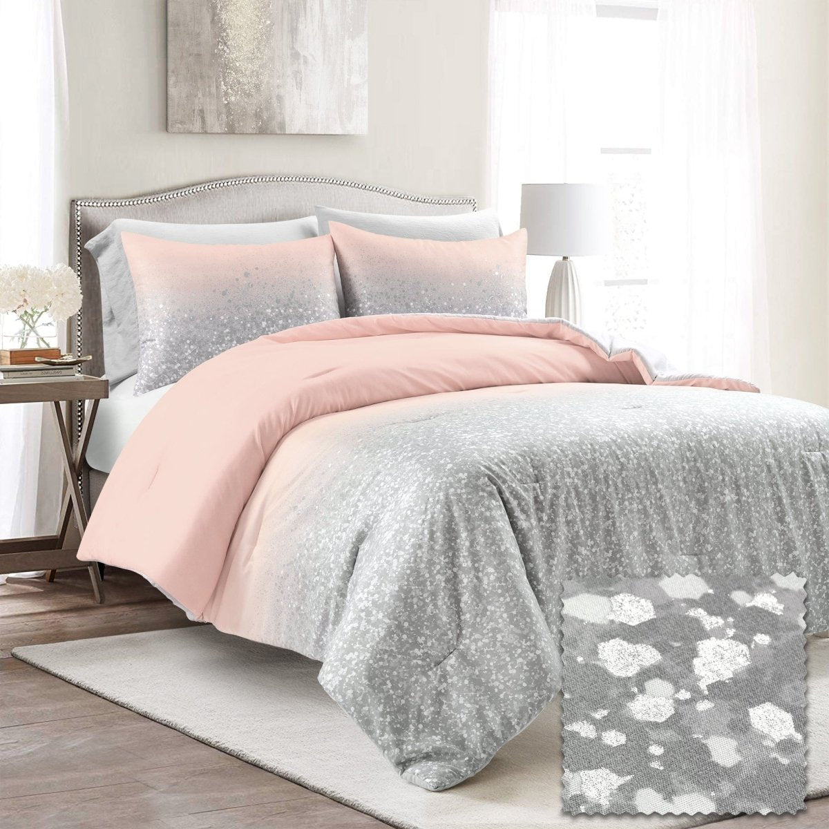 Glitter Ombre Metallic Print Comforter Set With Pillowcases