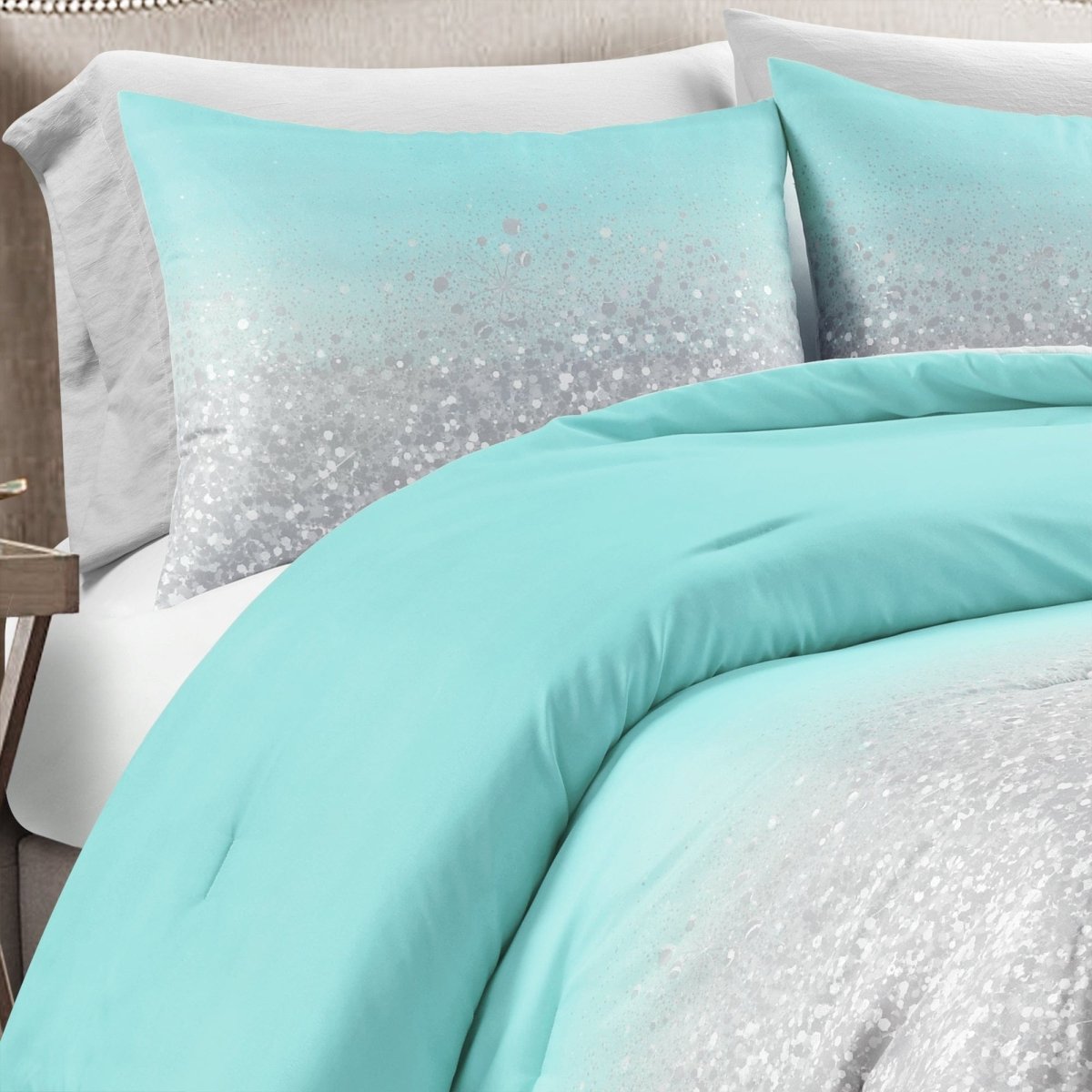 Glitter Ombre Metallic Print Comforter Set With Pillowcases
