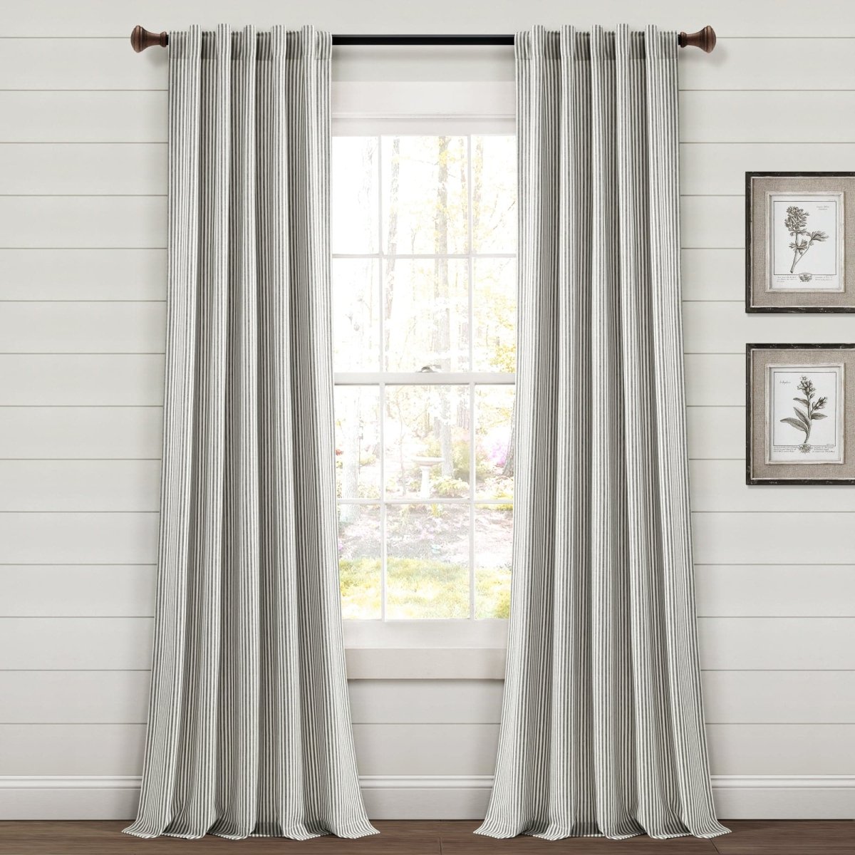 Farmhouse Vintage Stripe Recycled Cotton Blend Window Curtain Panel Set