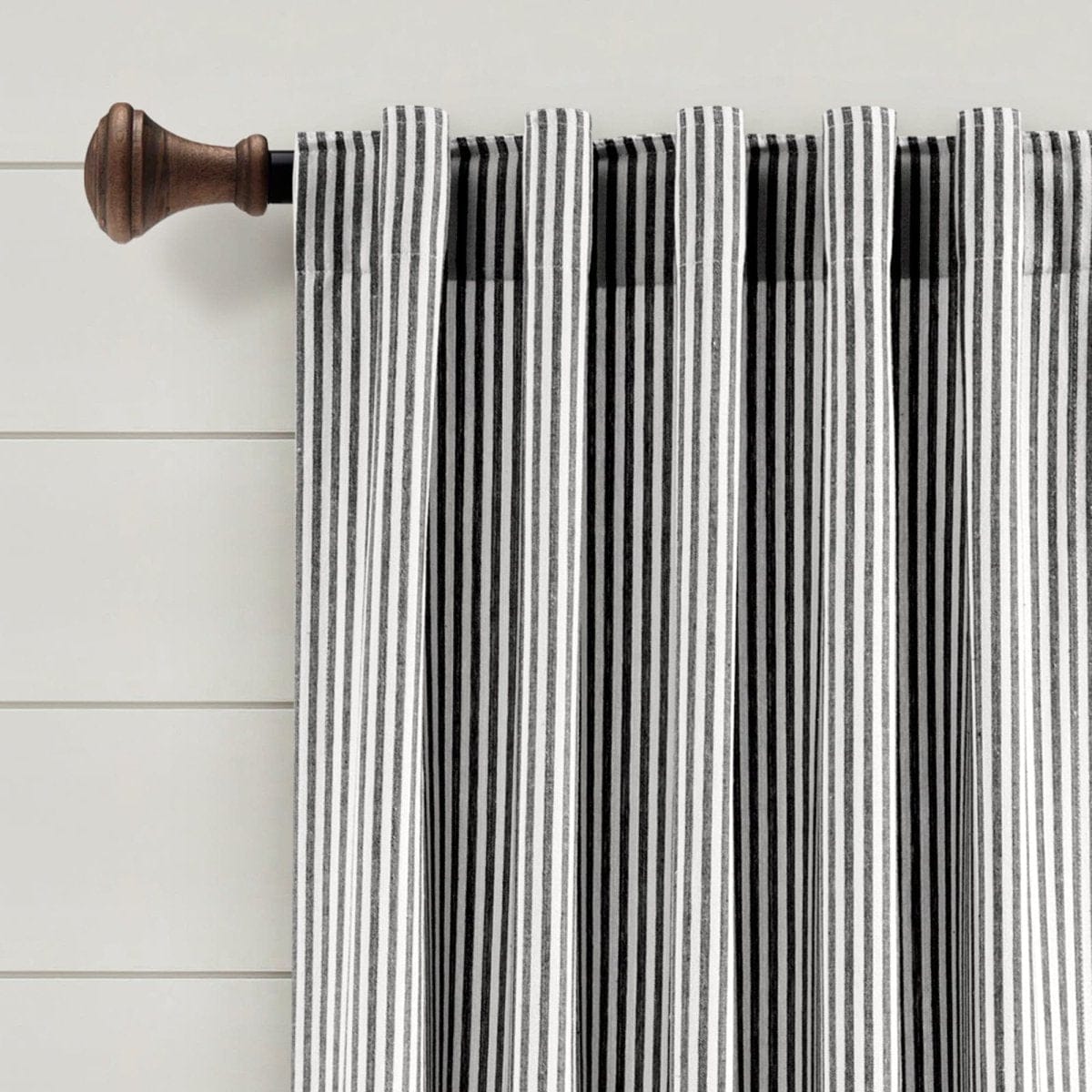 Farmhouse Vintage Stripe Recycled Cotton Blend Window Curtain Panel Set