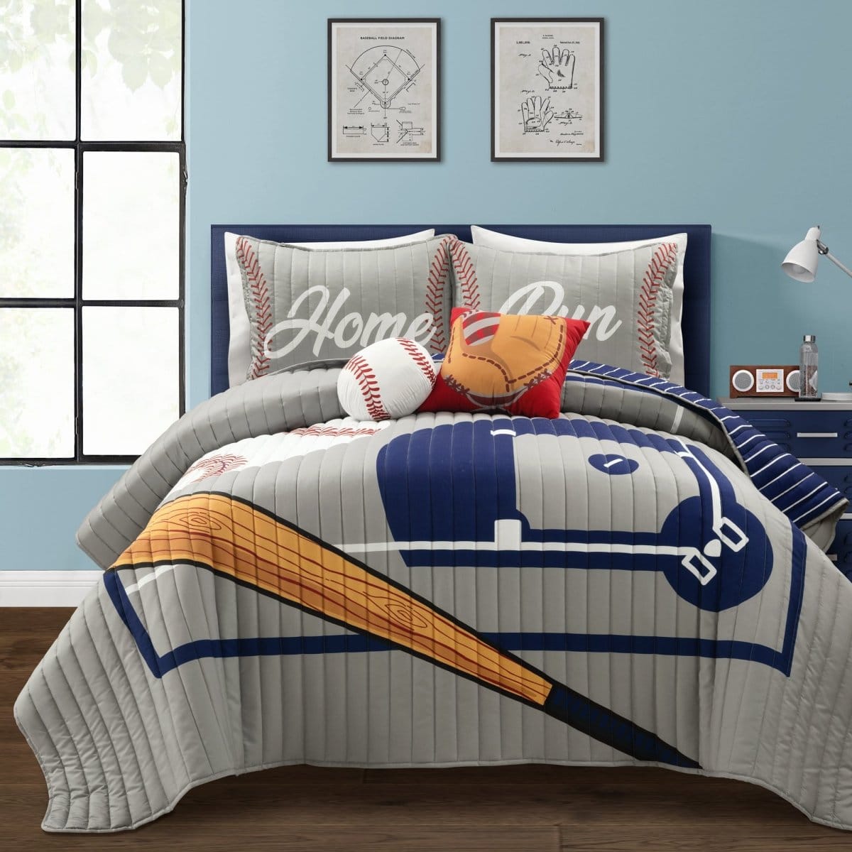 Baseball Game Reversible Oversized Kids Quilt Set