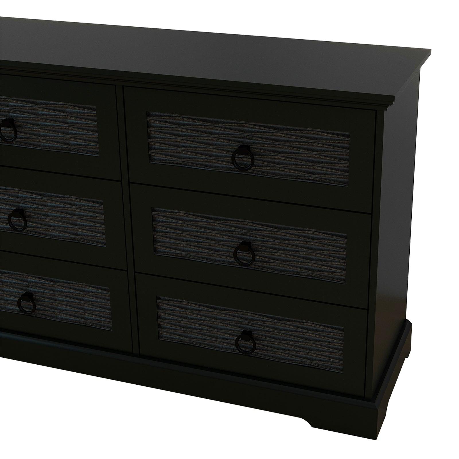 47" Wide Farmhouse Wood Drawer Dresser with 6 Drawers | Tall Chest of Drawers for Bedroom, Living Room & Entryway - PRHOMZ