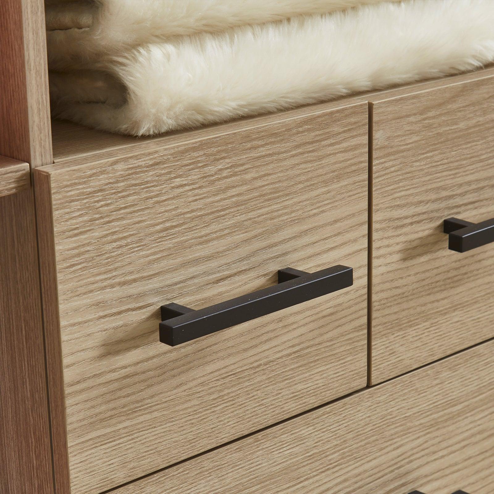 8FT Wood Closet System with Drawers & Doors - Built-In Wall-Mounted Organizer for Bedroom Clothes Storage - PRHOMZ