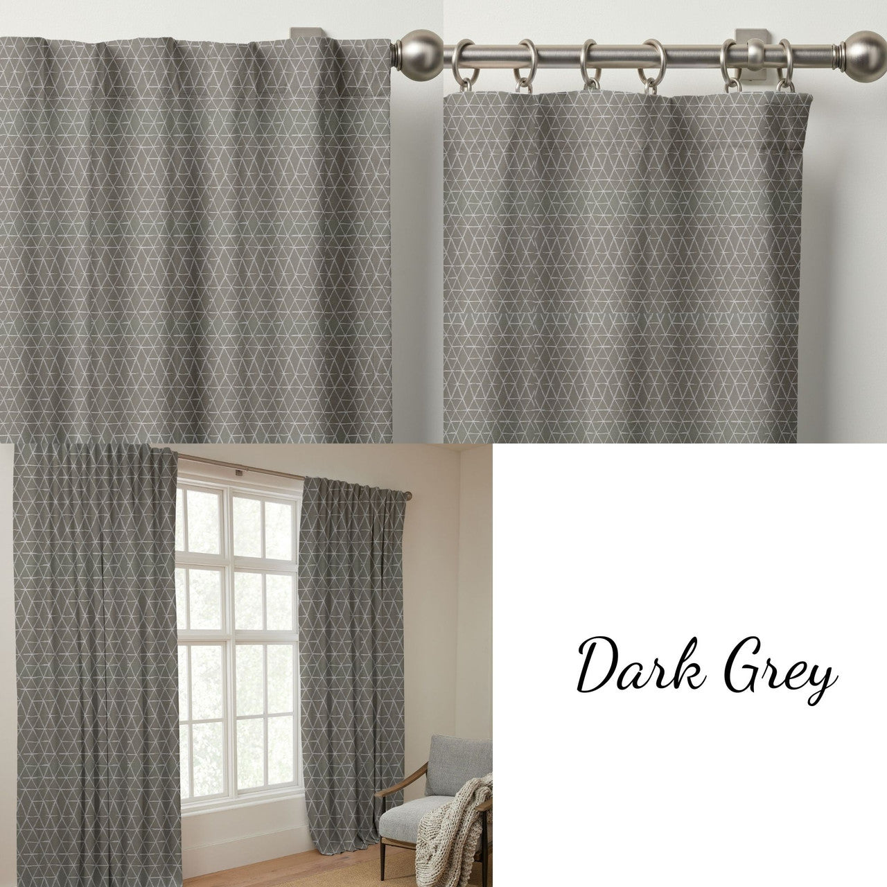 Modern Geometric Triangle Organic Cotton Curtains - Light Filtering & Blackout Options-3