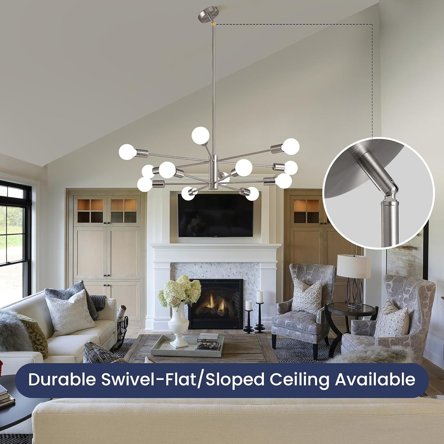 Sputnik 12 Light Brushed Nickel Chandelier For Dining Room