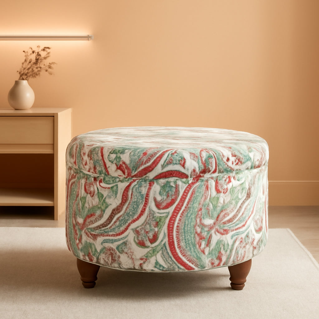 Large Upholstered Round Storage Ottoman Living Room