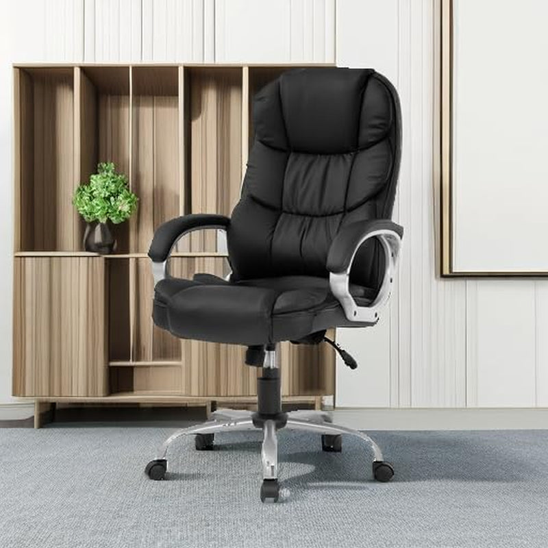 High Back Ergonomic Office Chair PU Leather Black Lumbar
