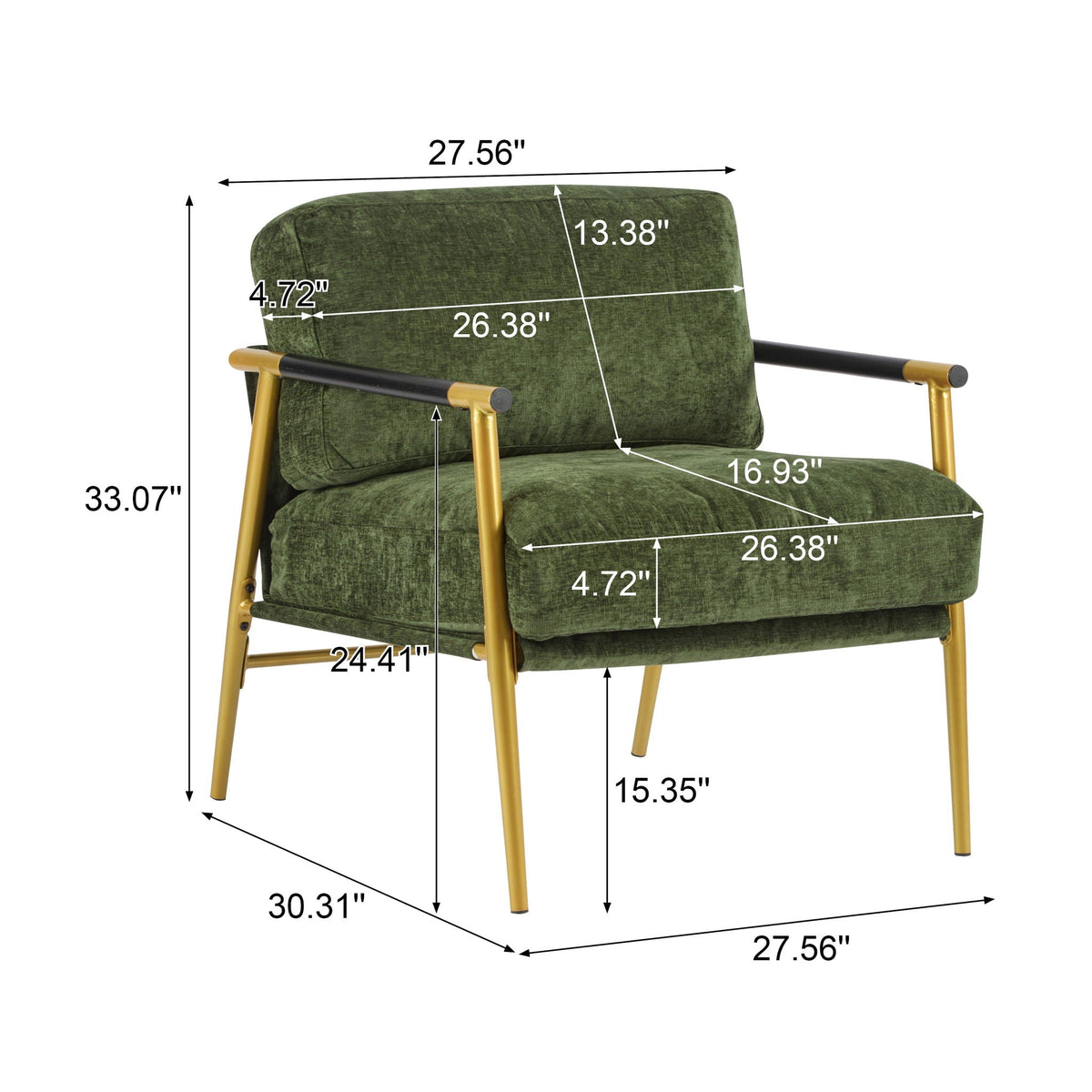 Modern Accent Chair with Plush Cushions and Wooden Armrests - Available in Multiple Colors