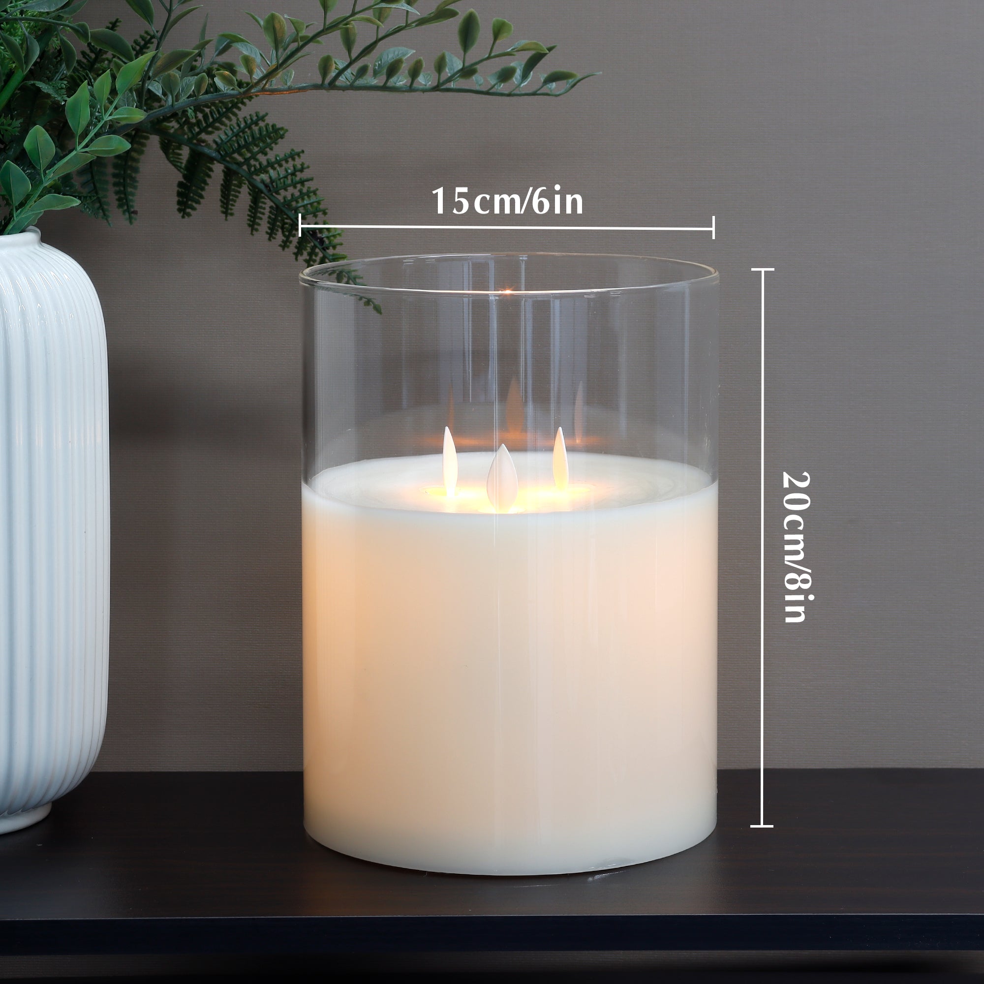 8''High 3-Wick Glass Battery Operated Flameless Candles White-4
