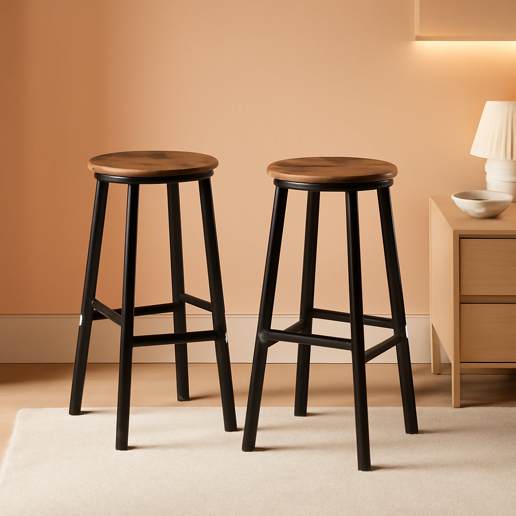 Bar Stools Set Of 2 24.8 Inch Rustic Brown Kitchen Island