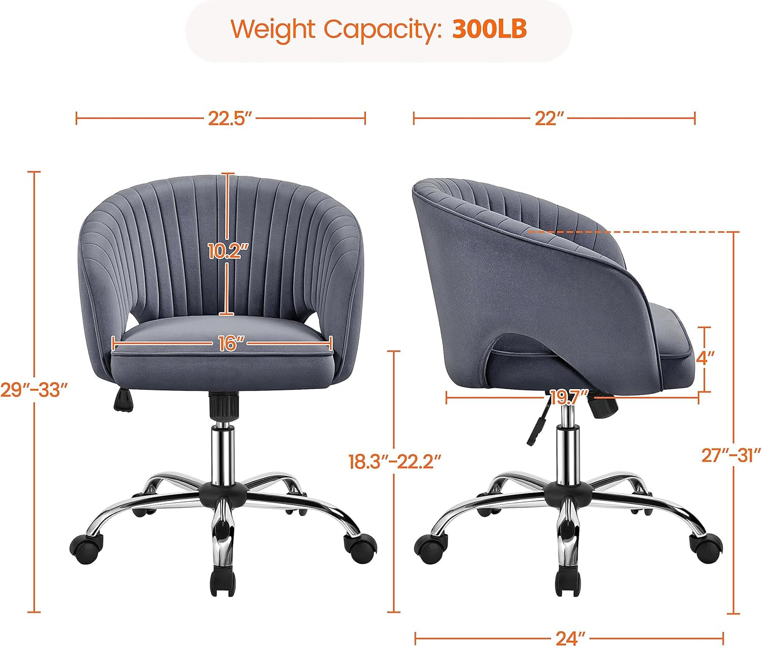 Dark Gray Velvet Swivel Office Chair Tufted Barrel Back