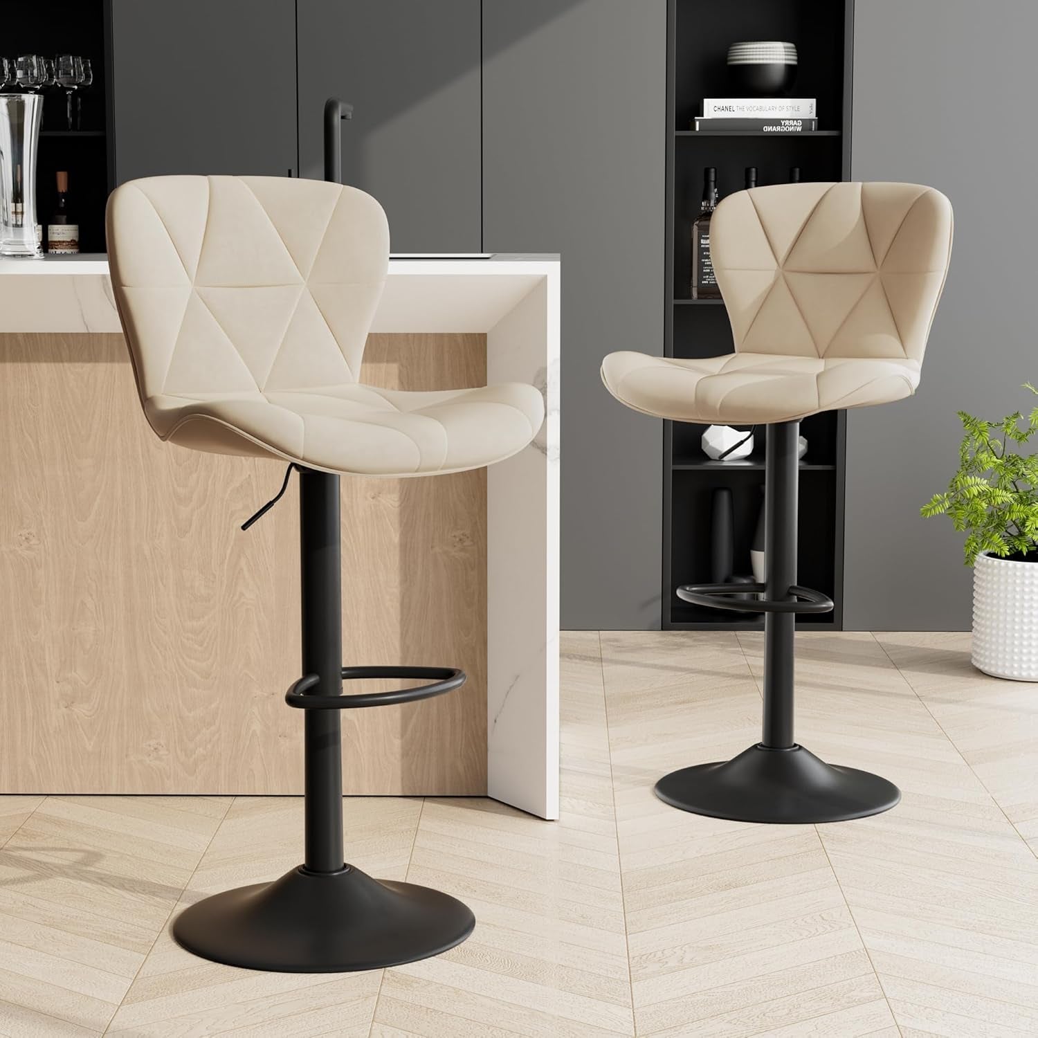 Adjustable Swivel Bar Stools Set of 2 in Khaki Finish