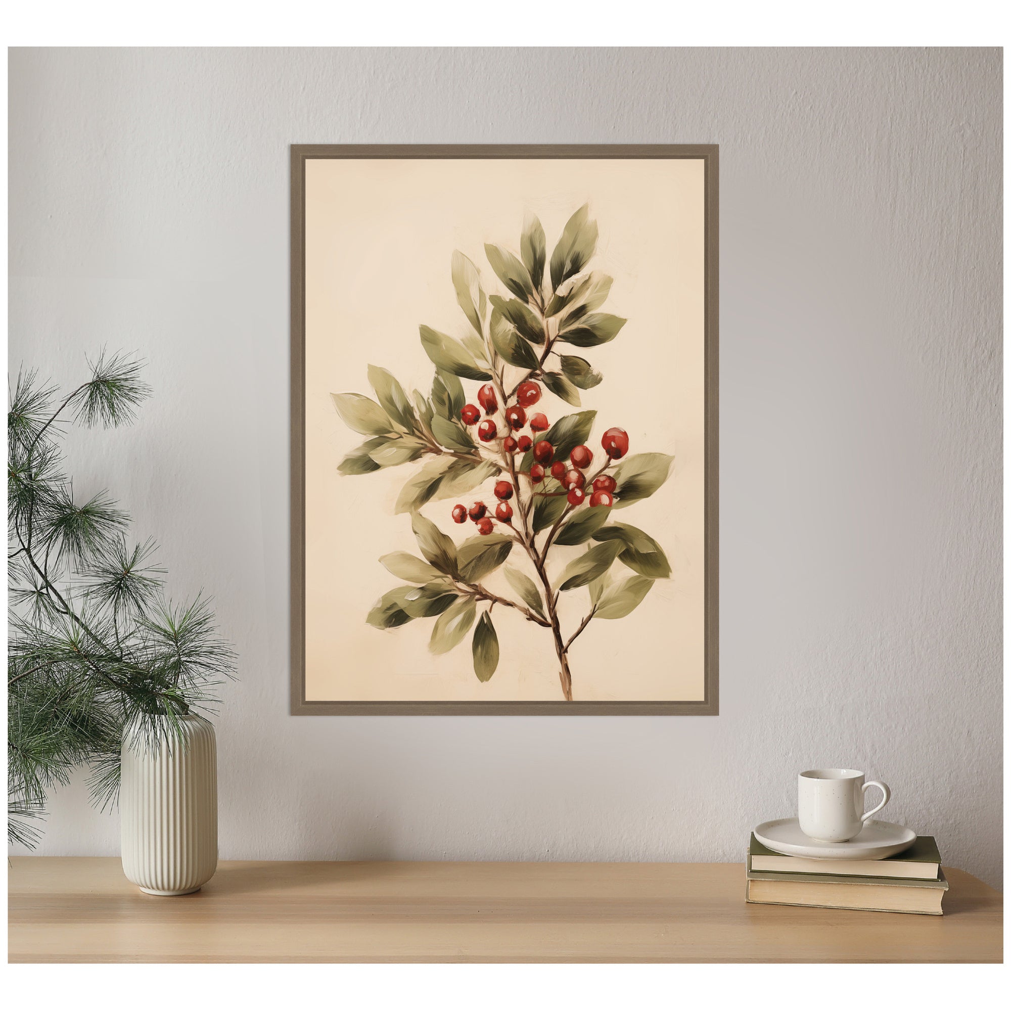 Sylvie Framed Canvas Red Berry Botanical by The Creative Bunch Studio