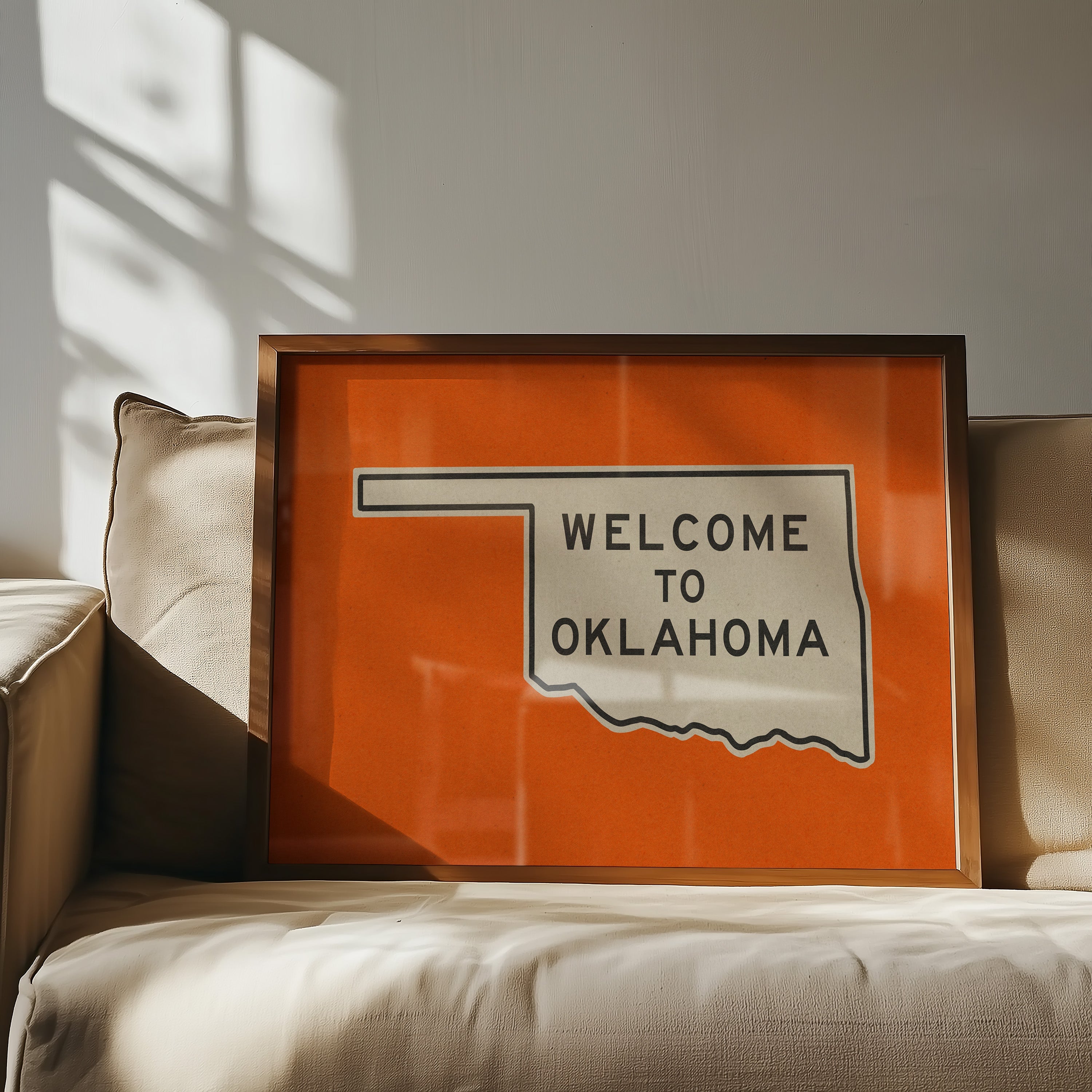 Welcome To Oklahoma Vintage Orange Road Sign Art Print