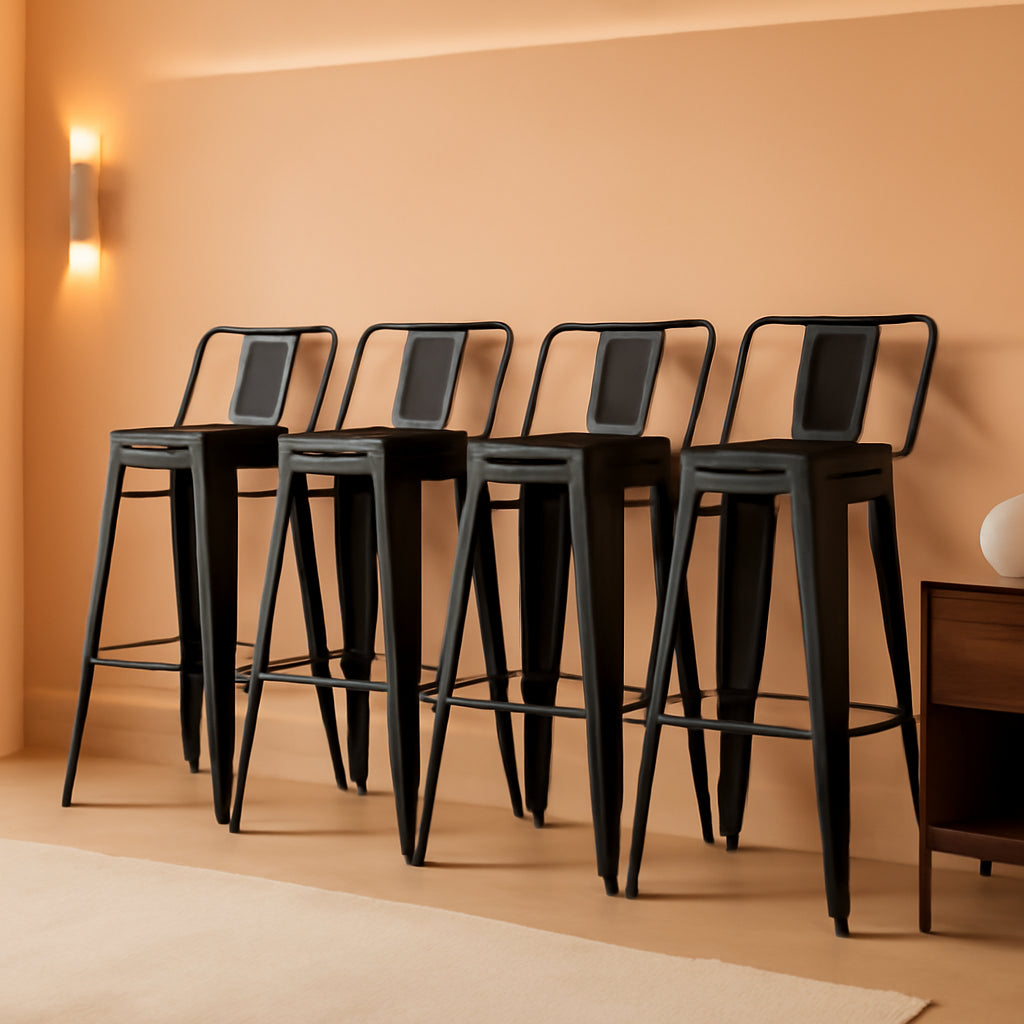 30 Inch Matte Black Metal Bar Stool Set Of 4 With Low Back