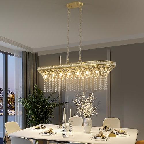 Modern Champagne Gold Kitchen Island Lamp - Oval Crystal Ceiling Chandelier - PRHOMZ