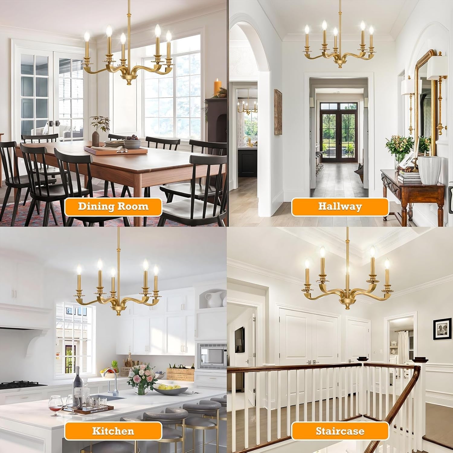 Gold 5 Light Chandelier 25.5 Inch Farmhouse Brass Dining-1