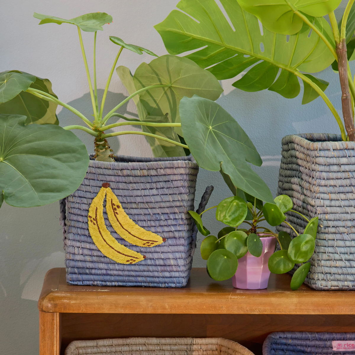 Small Square Raffia Basket - Blue - Banana Please note: this piece ships within 2 weeks.
