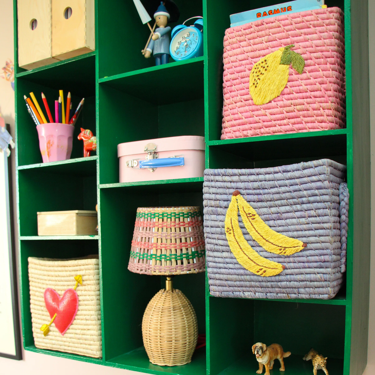 Small Square Raffia Basket - Blue - Banana Please note: this piece ships within 2 weeks.