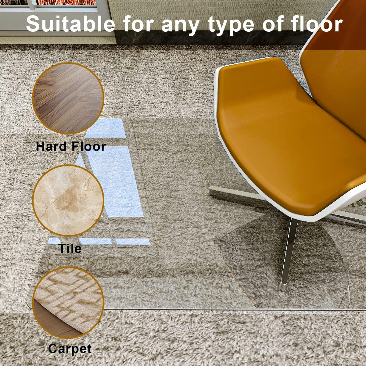 Tempered Glass Chair Mat For Carpet 36x46 Inches Anti Slip