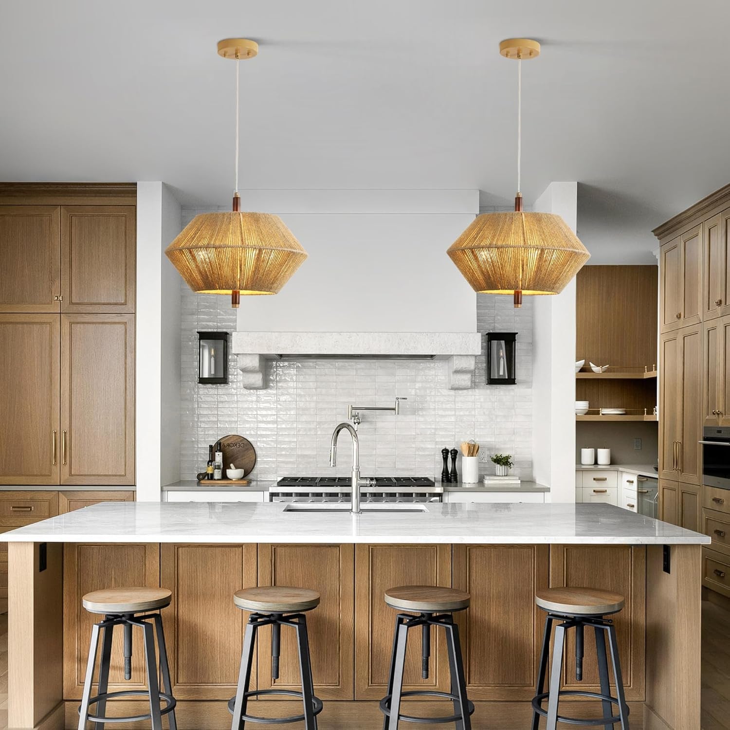 Handwoven Cotton Rope Shade Chandelier Dining Room-1