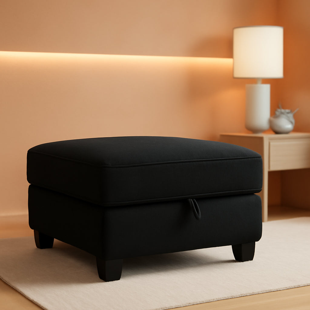 Premium Velvet Black Multifunctional Storage Ottoman