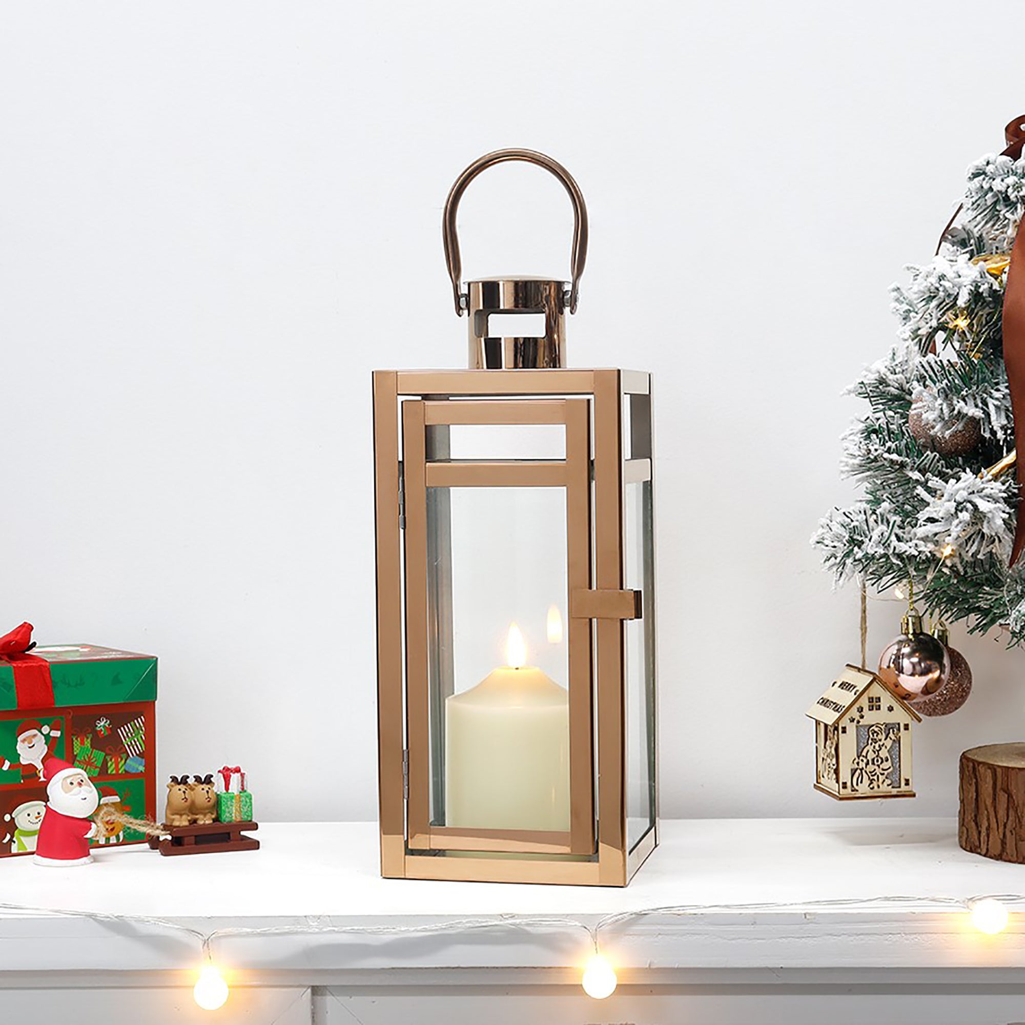 12'' High Metal Decorative Candle Lantern (RoseGold)-3