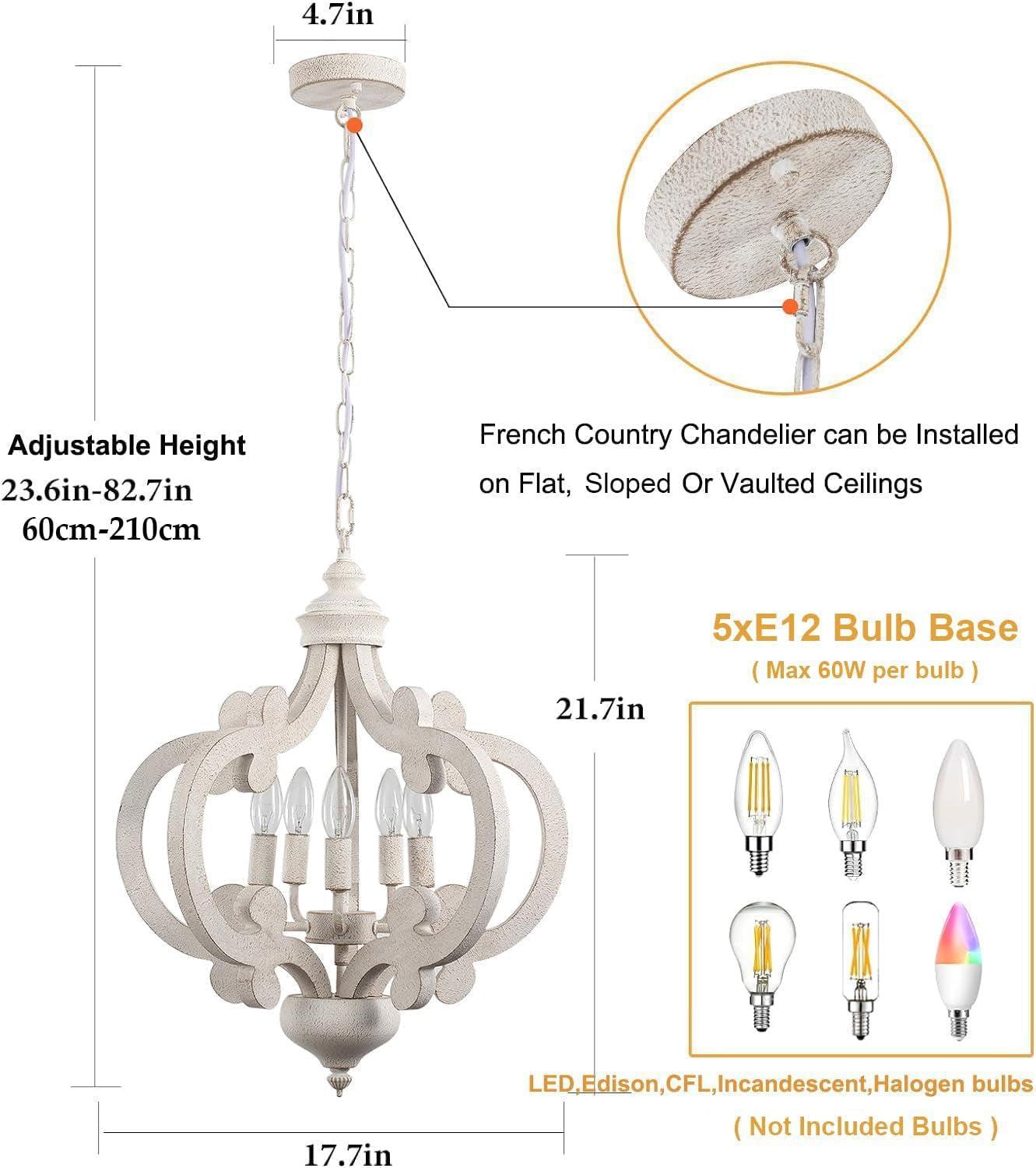 Wooden Farmhouse Chandelier 5 Lights Distressed White-2