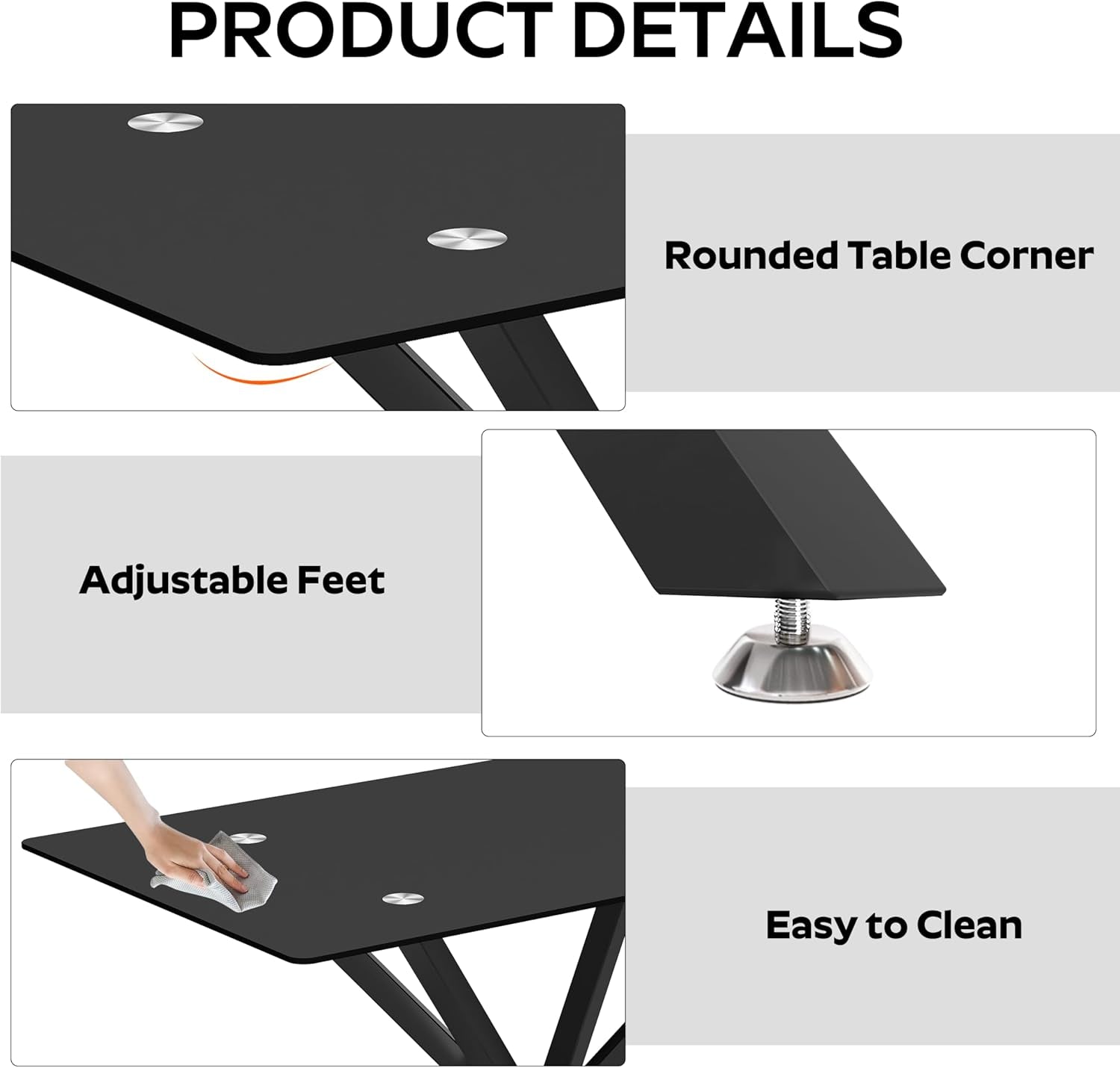 BlackGlassDiningSetForFourTuftedChairsWithNonSlipFeet