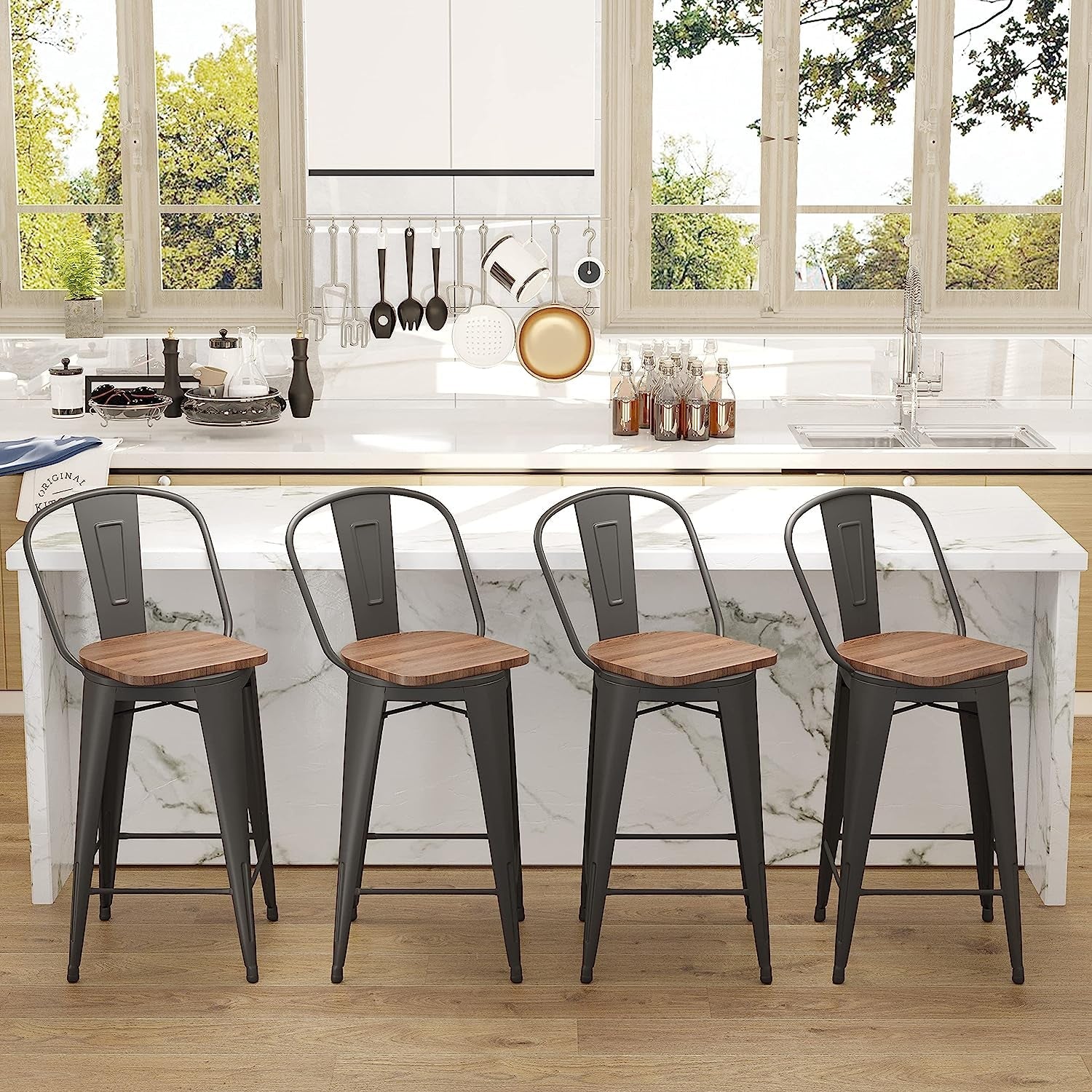 Counter Height Swivel Bar Chairs With Back Set Of 4