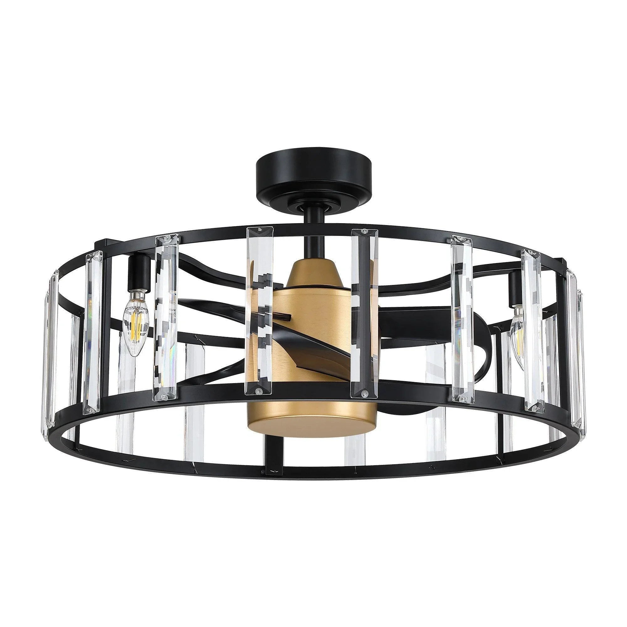 27" Modern DC Motor Downrod Mount Reversible Crystal Ceiling Fan with Lighting and Remote Control