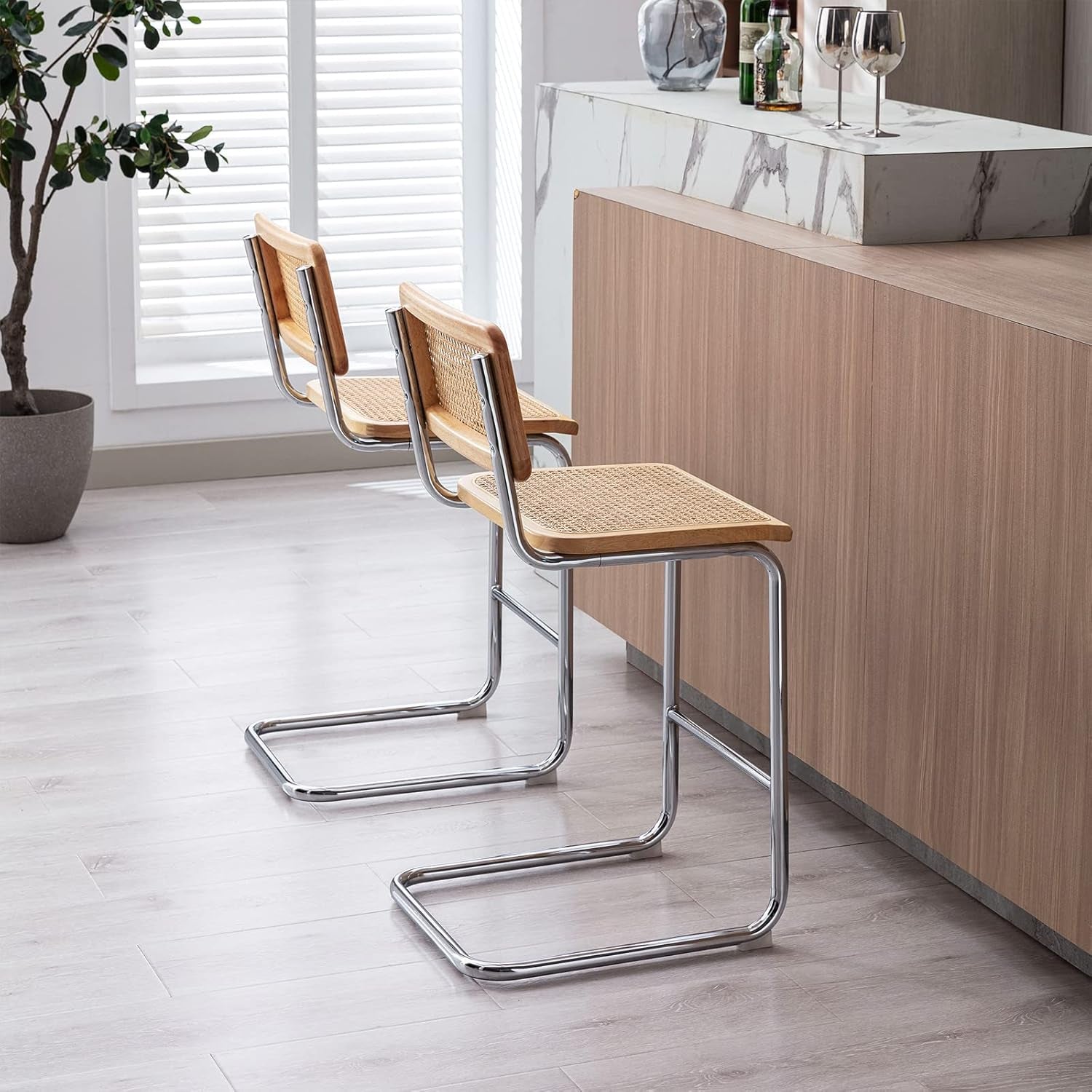 Rattan Bar Stools Set Of 4 24 Inch Yellow For Home